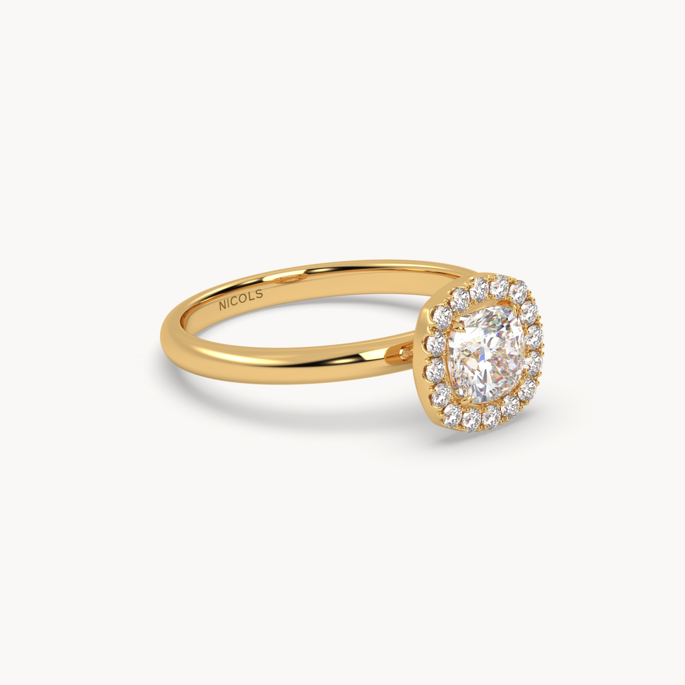 18k yellow gold  cushion diamond halo ring – 0.70ct center
