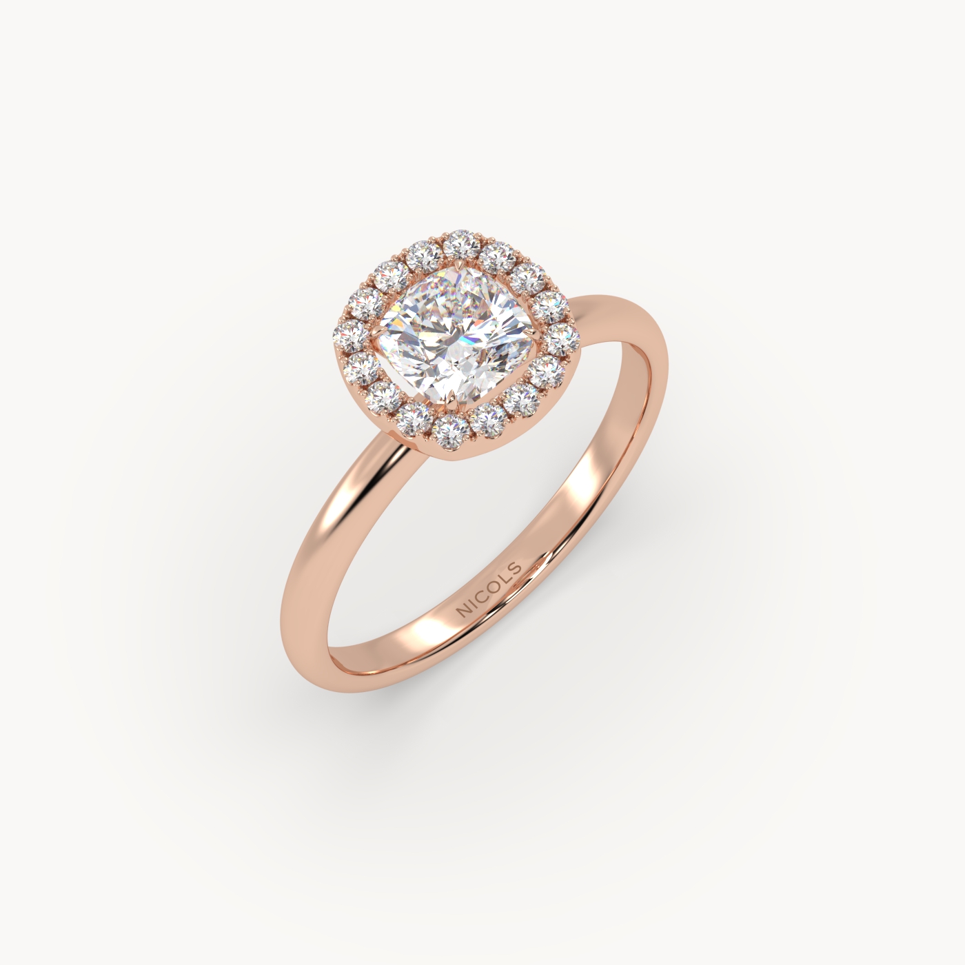 18k rose gold  cushion diamond halo ring – 0.70ct center