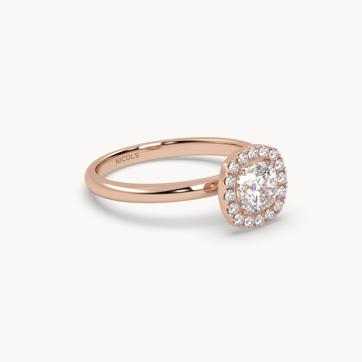 18k rose gold  cushion diamond halo ring – 0.70ct center