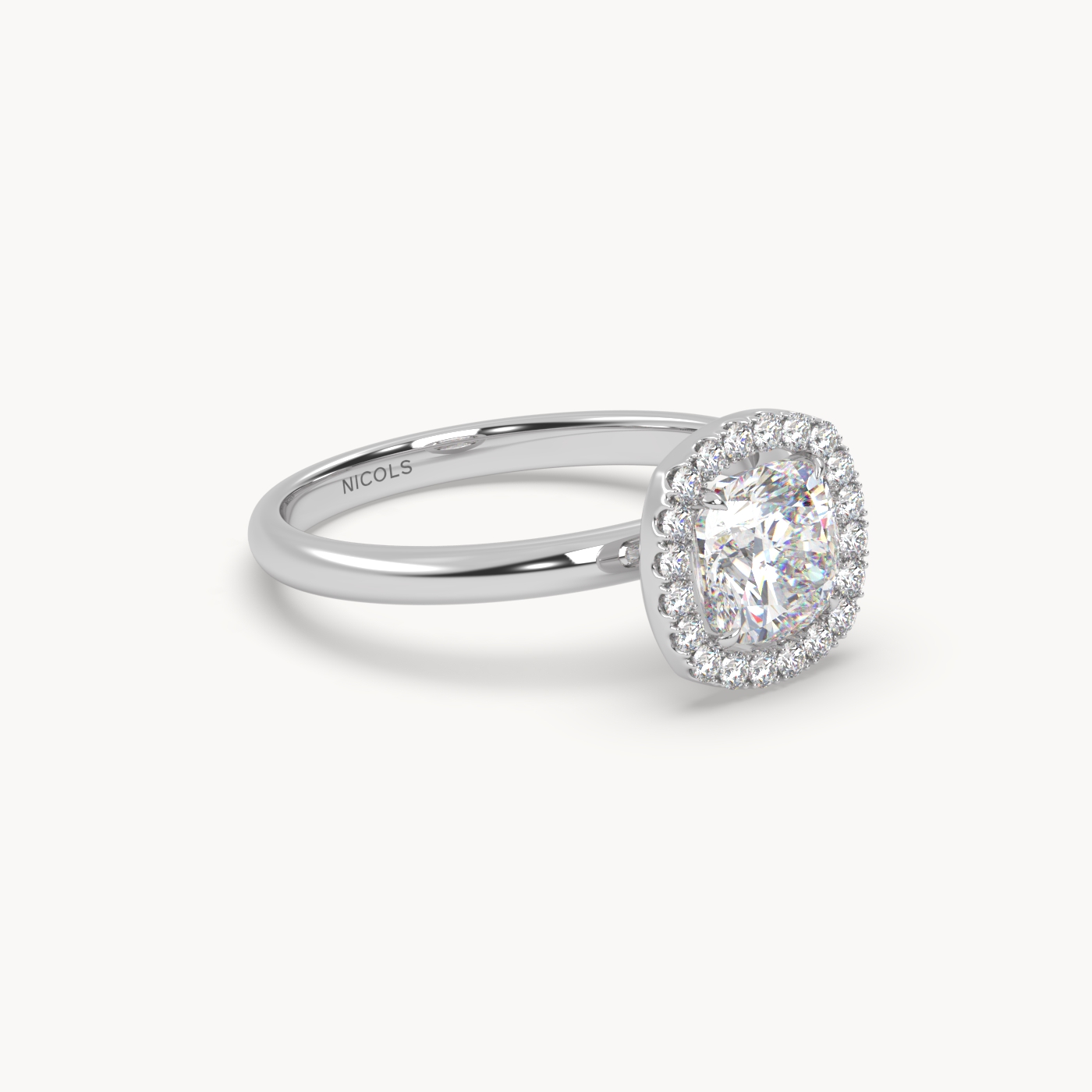 18k white gold  cushion diamond halo ring – 1ct center