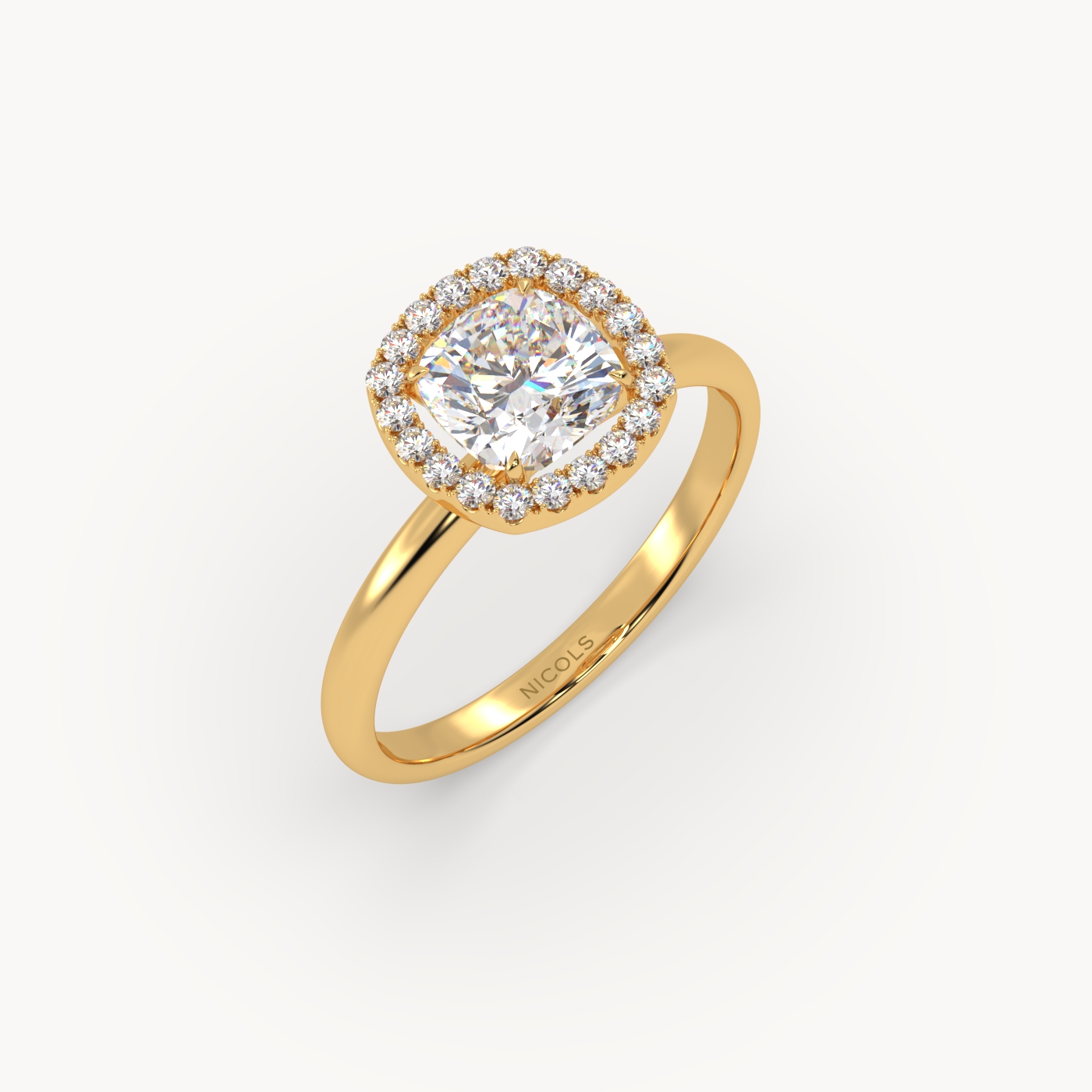 18k yellow gold  cushion diamond halo ring – 1ct center