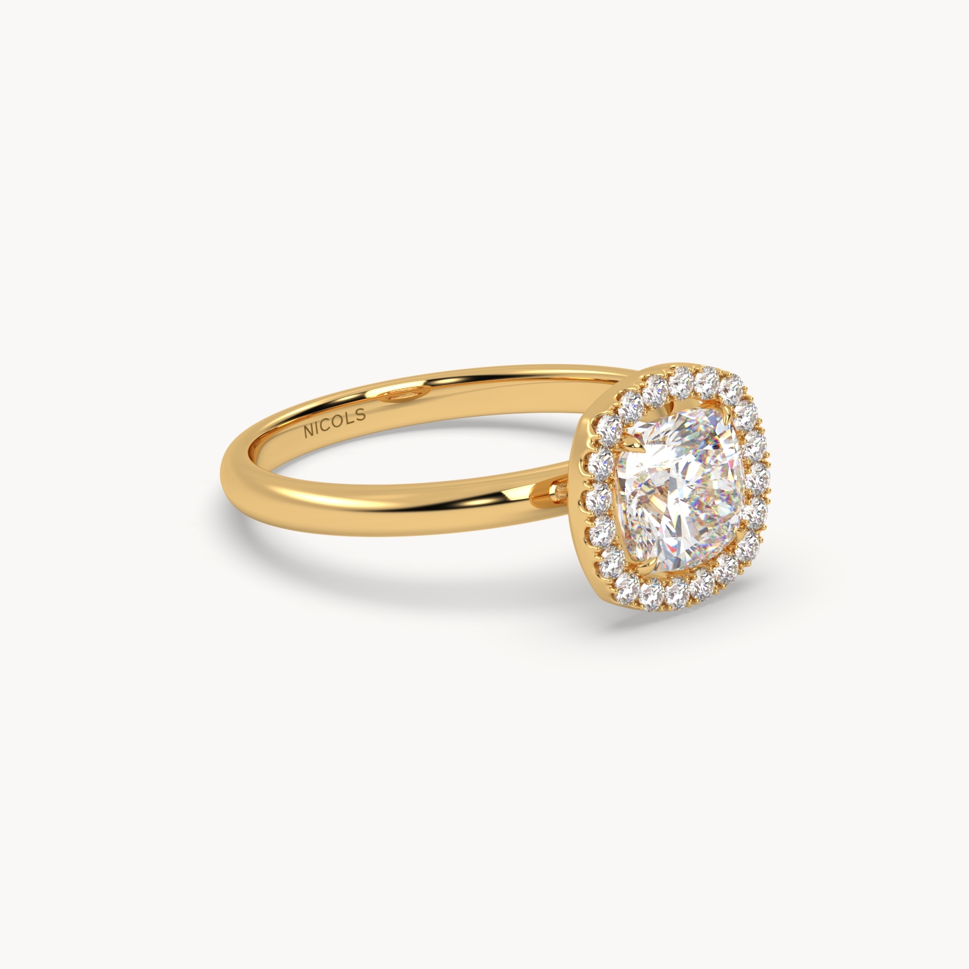 18k yellow gold  cushion diamond halo ring – 1ct center