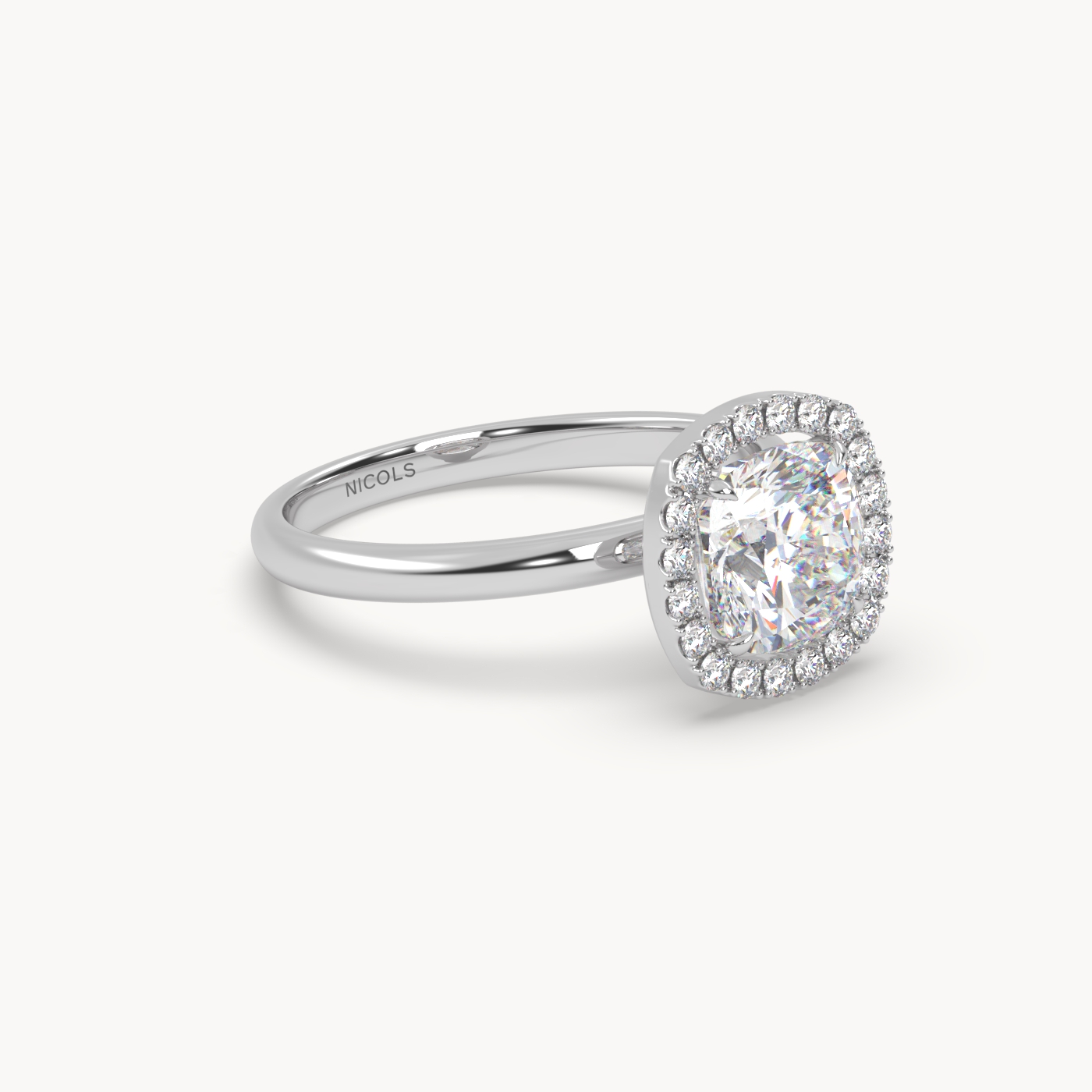 18k white gold  cushion diamond halo ring – 1.5ct center