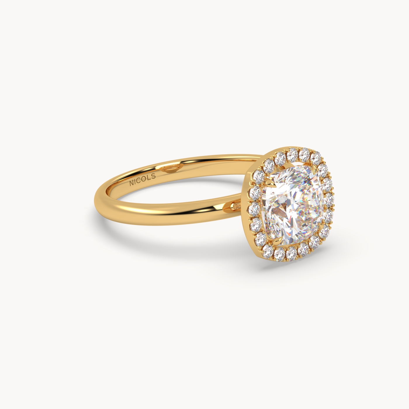 18k yellow gold  cushion diamond halo ring – 1.5ct center