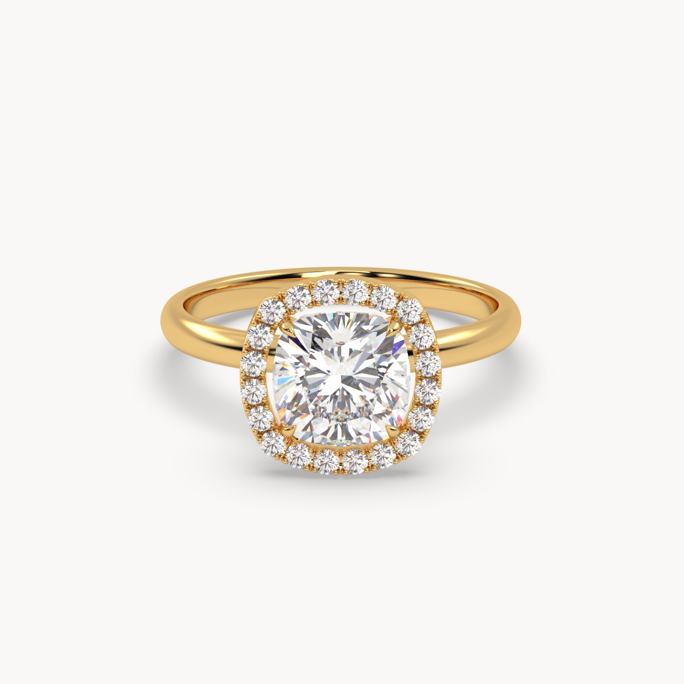18k yellow gold  cushion diamond halo ring – 1.5ct center