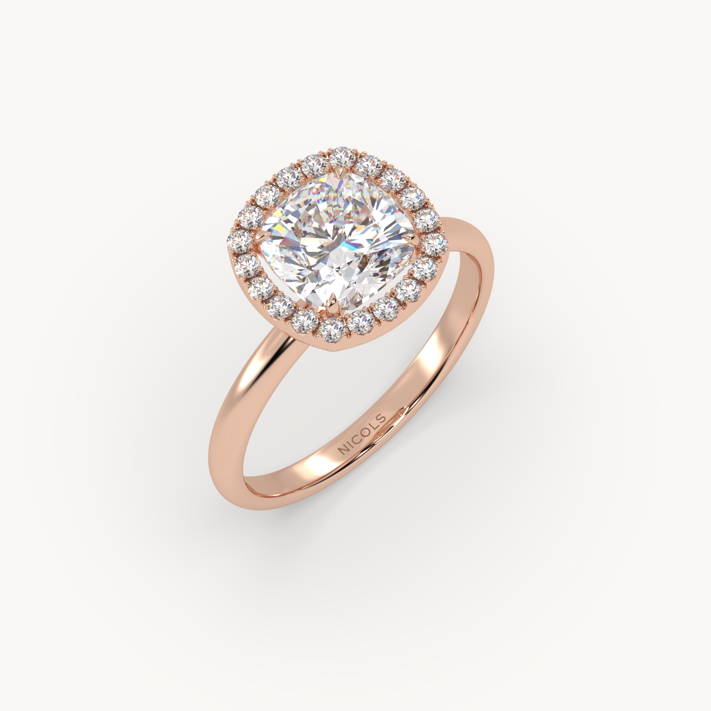 18k rose gold  cushion diamond halo ring – 1.5ct center