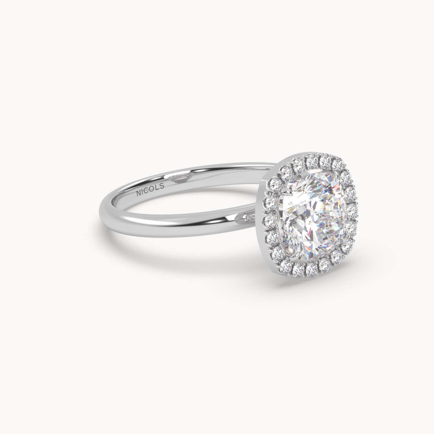 18k white gold  cushion diamond halo ring – 2ct center