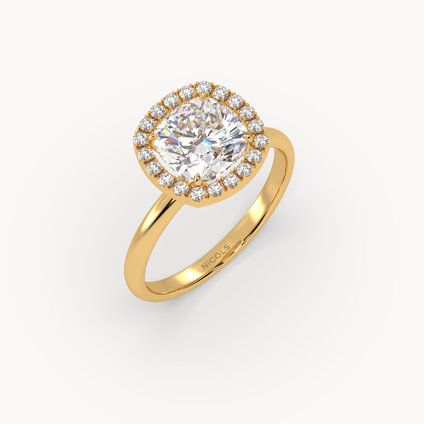 18k yellow gold  cushion diamond halo ring – 2ct center