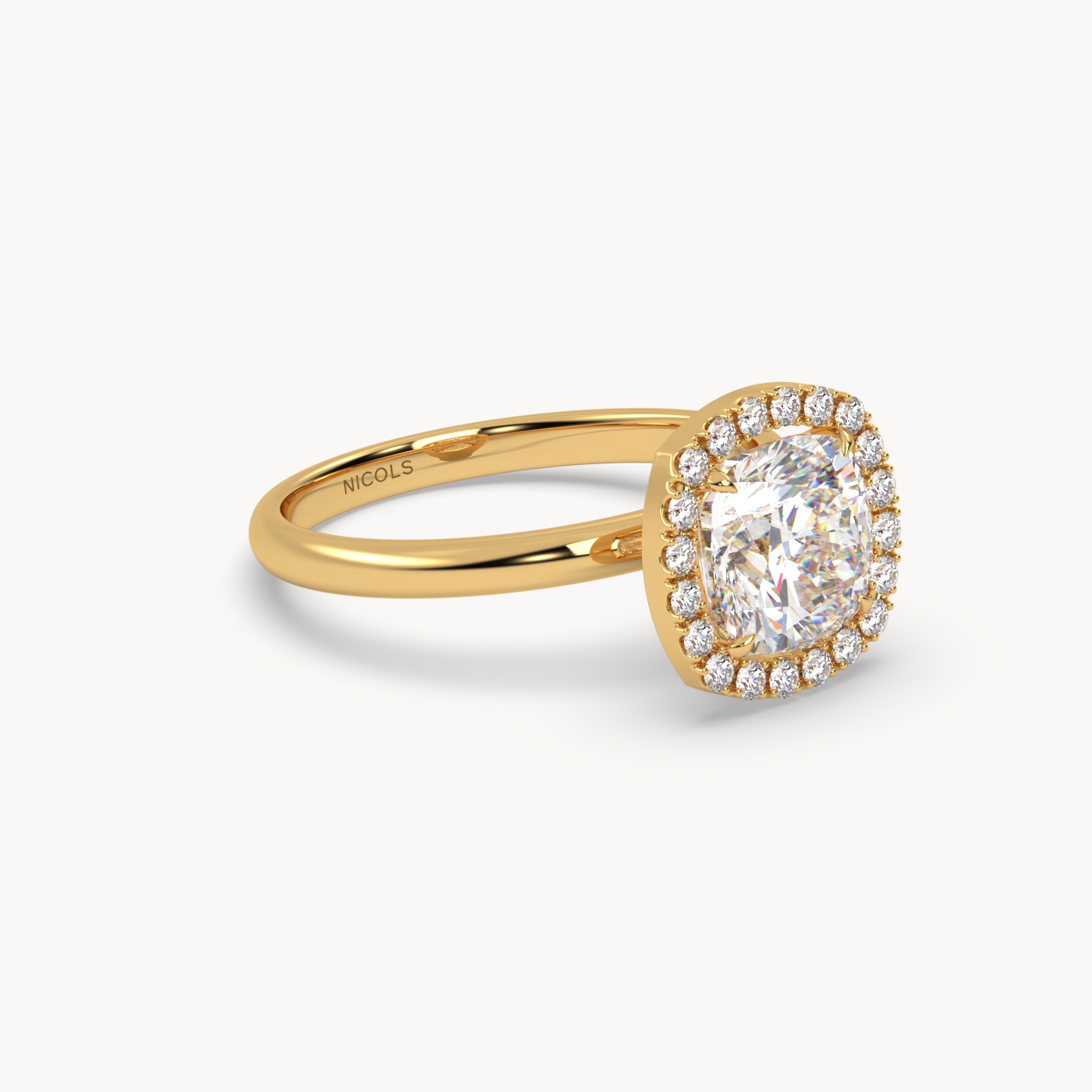 18k yellow gold  cushion diamond halo ring – 2ct center