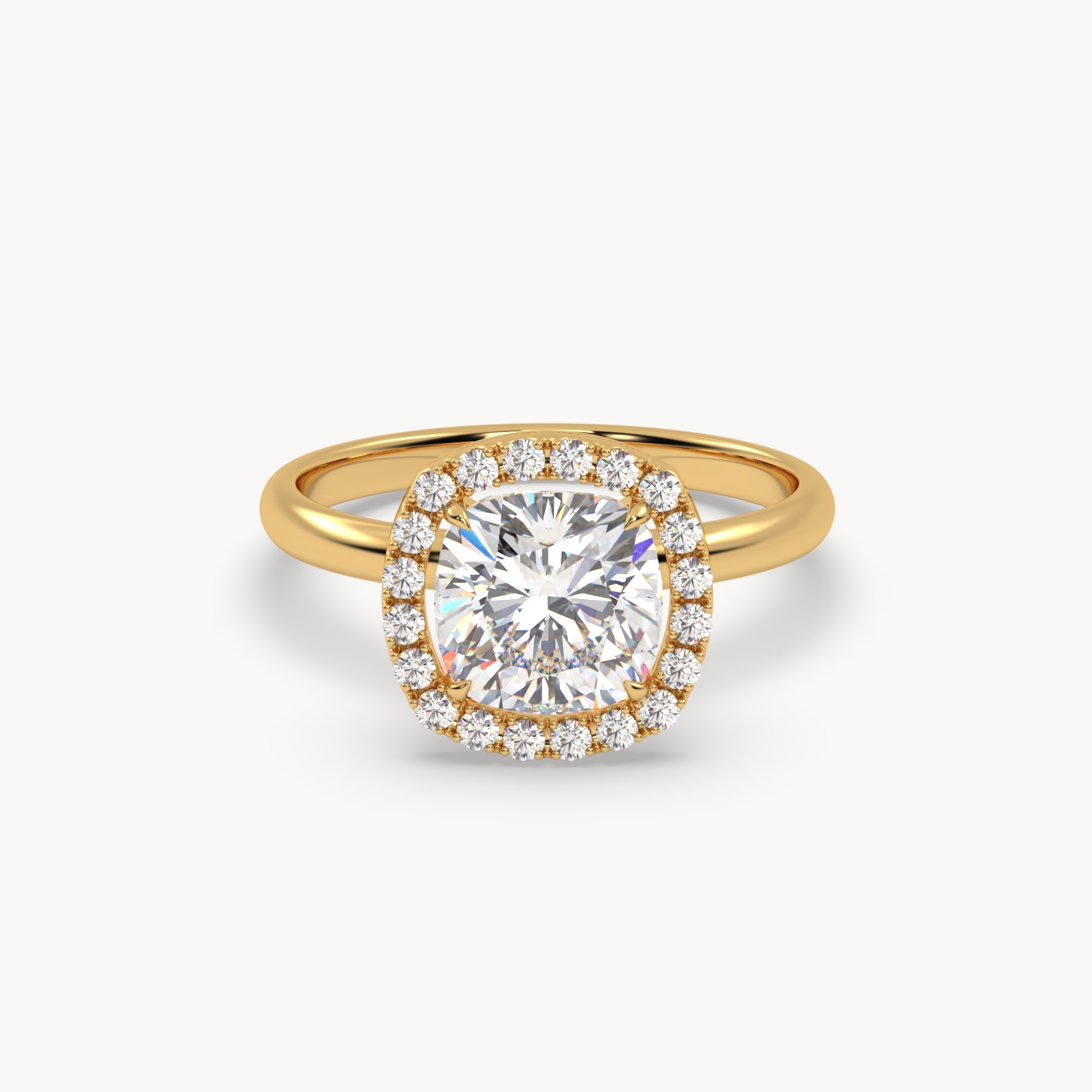 18k yellow gold  cushion diamond halo ring – 2ct center