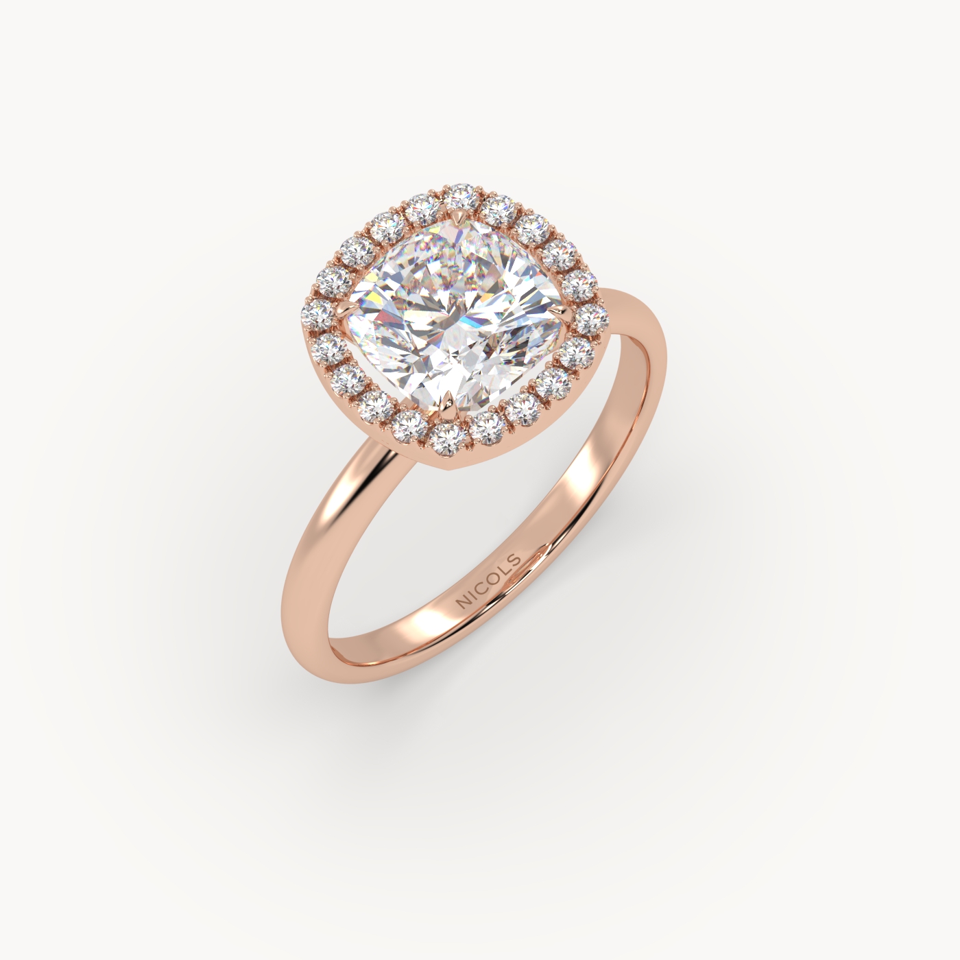 18k rose gold  cushion diamond halo ring – 2ct center