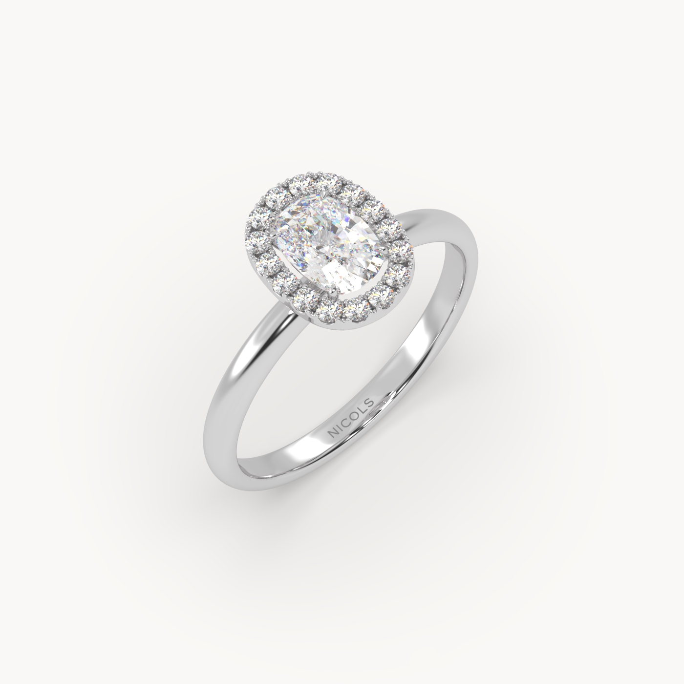 18k white gold  elongated cushion diamond halo ring – 0.70ct center