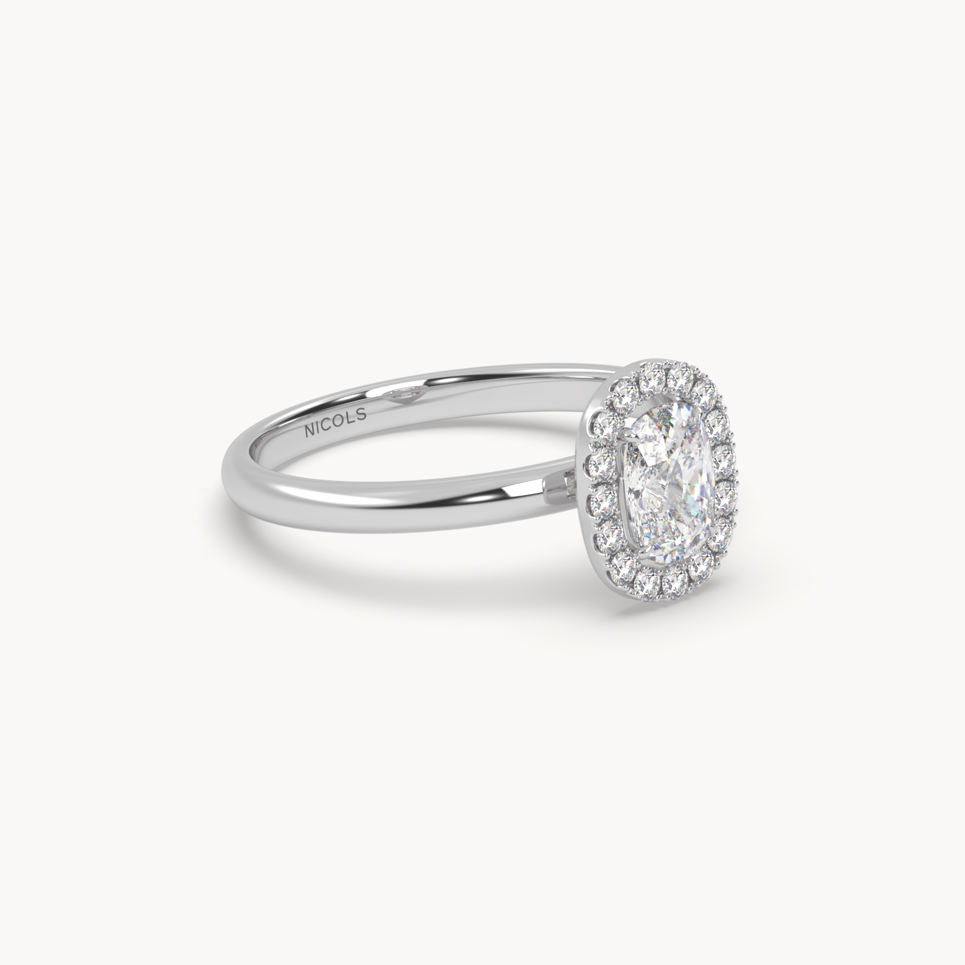 18k white gold  elongated cushion diamond halo ring – 0.70ct center