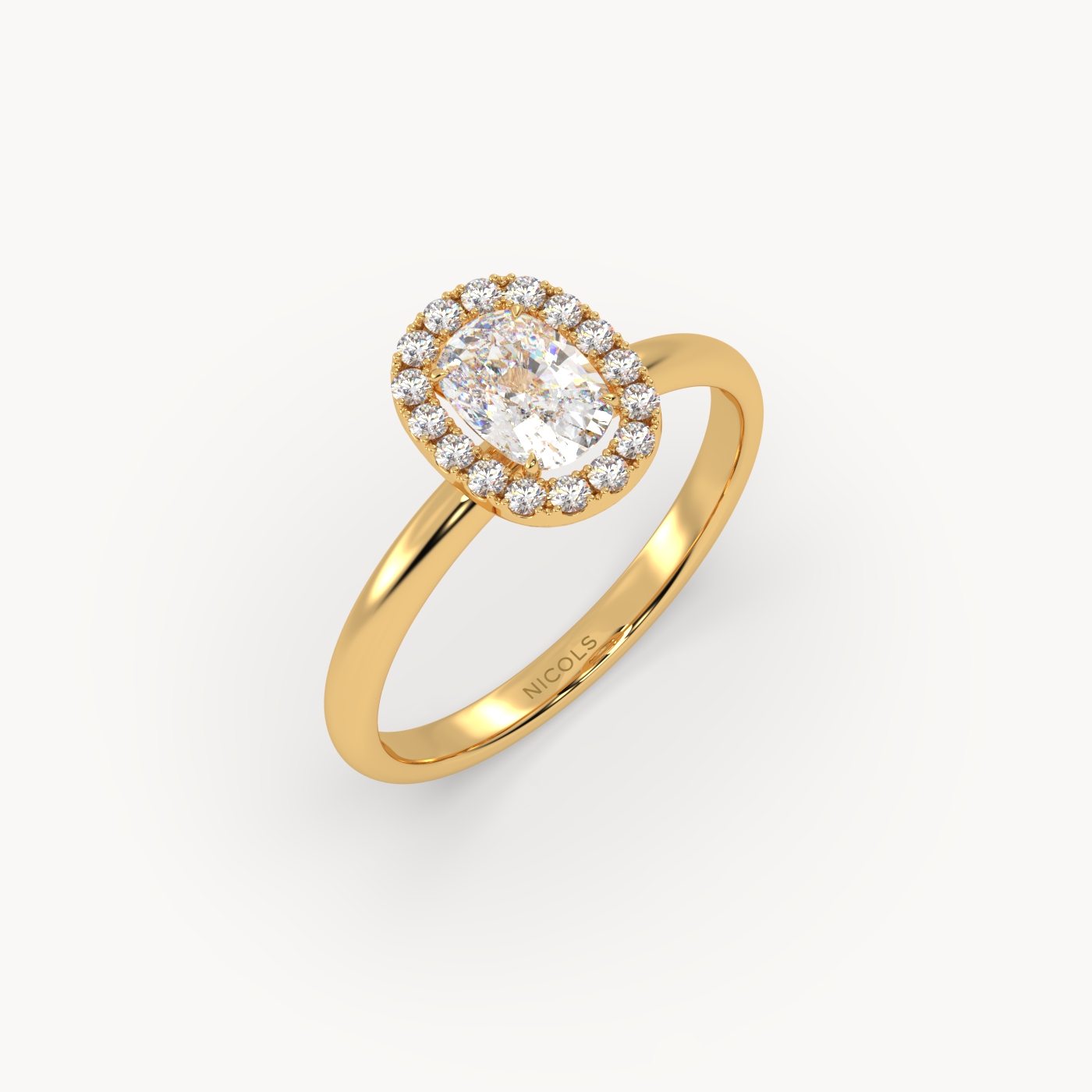 18k yellow gold  elongated cushion diamond halo ring – 0.70ct center