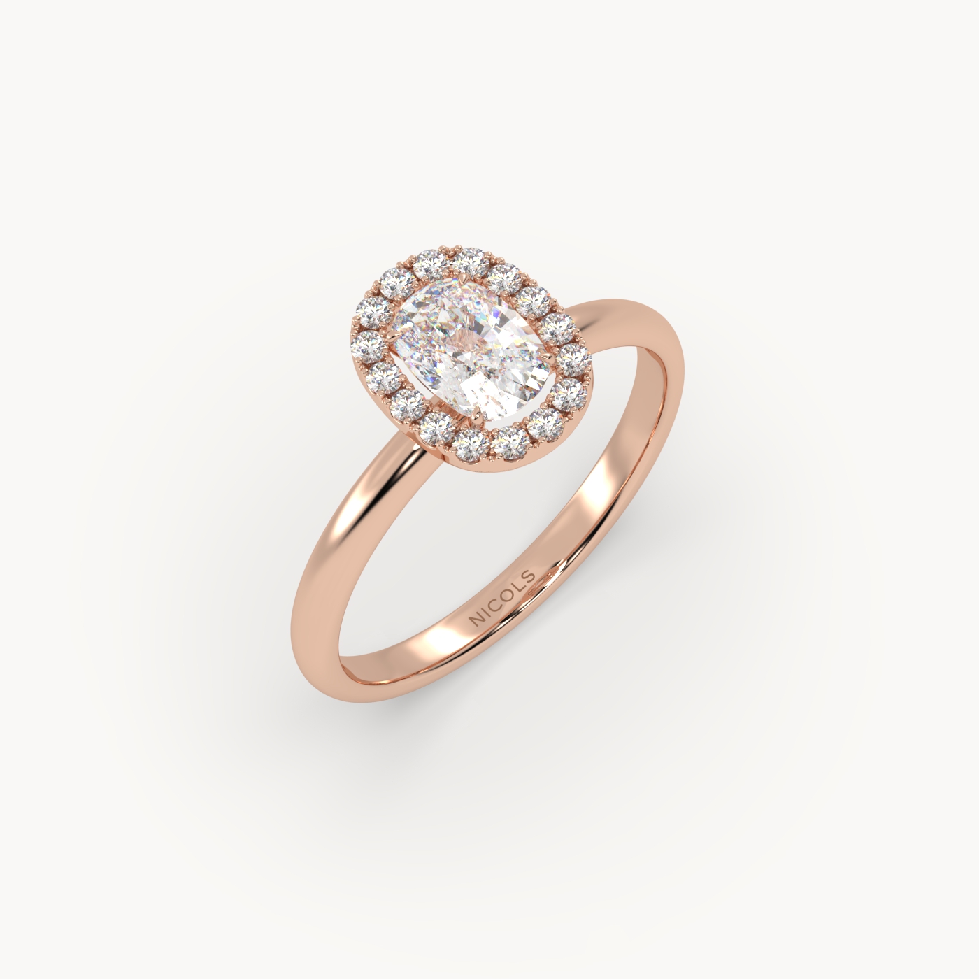 18k rose gold  elongated cushion diamond halo ring – 0.70ct center