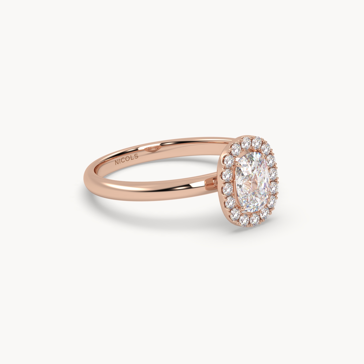 18k rose gold  elongated cushion diamond halo ring – 0.70ct center