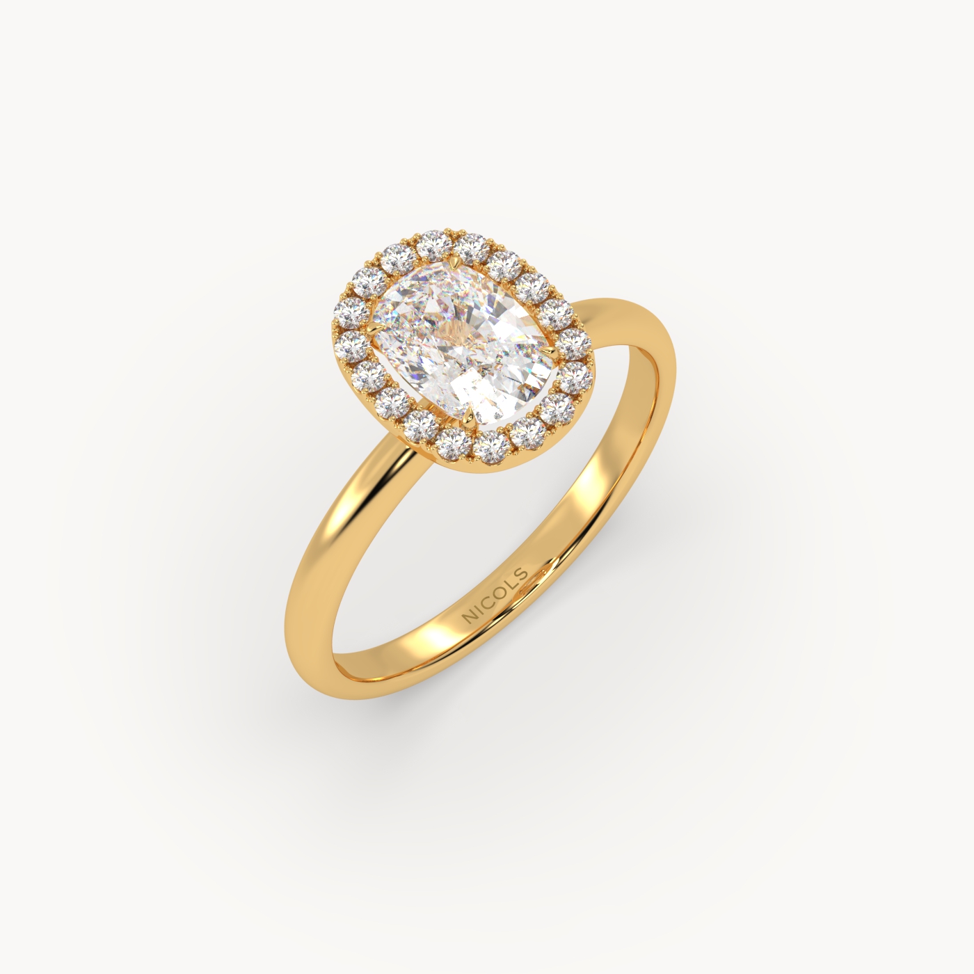 18k yellow gold  elongated cushion diamond halo ring – 1ct center