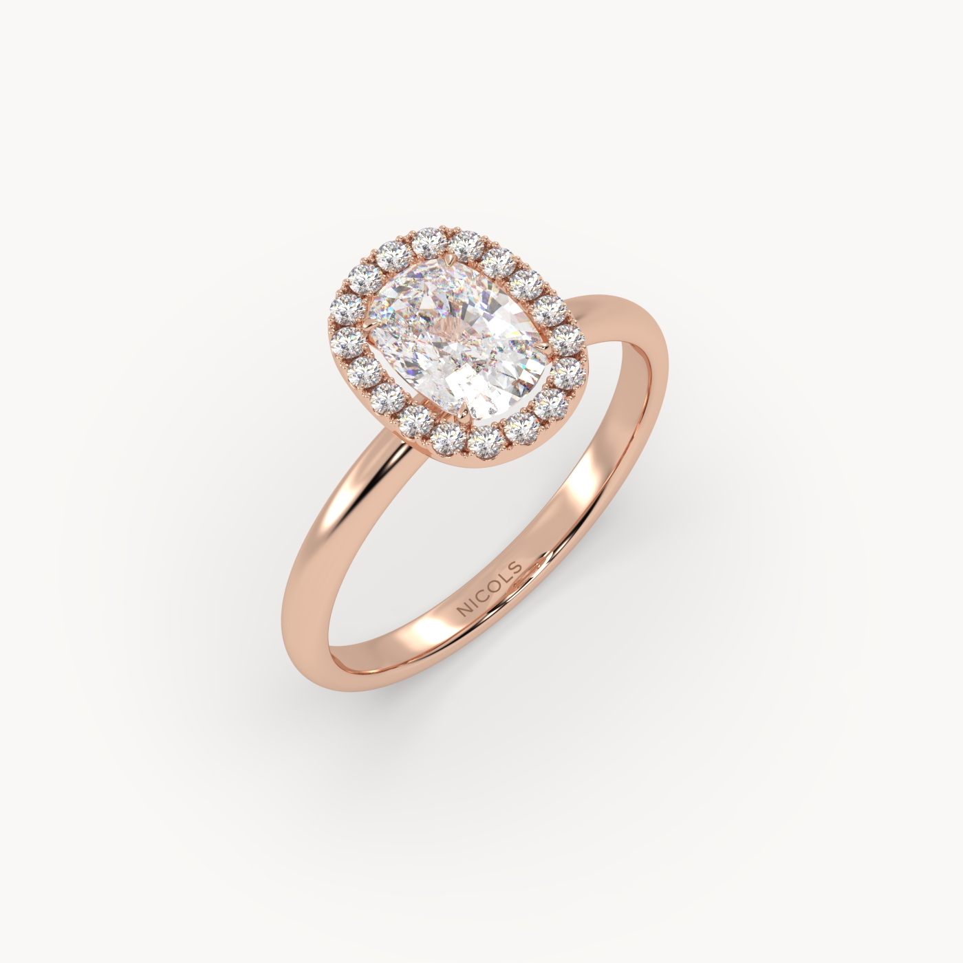 18k rose gold  elongated cushion diamond halo ring – 1ct center
