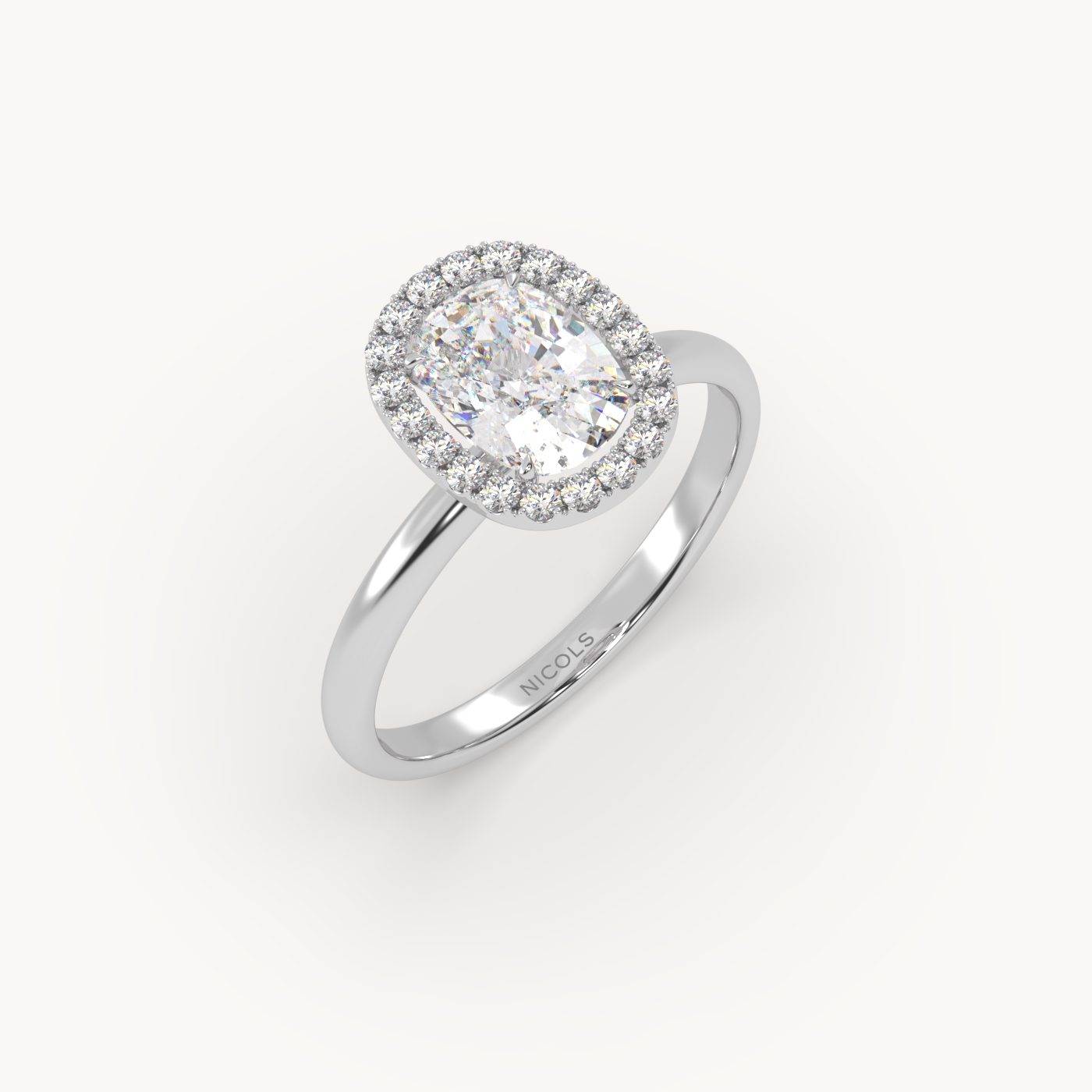 18k white gold  elongated cushion diamond halo ring – 1.5ct center