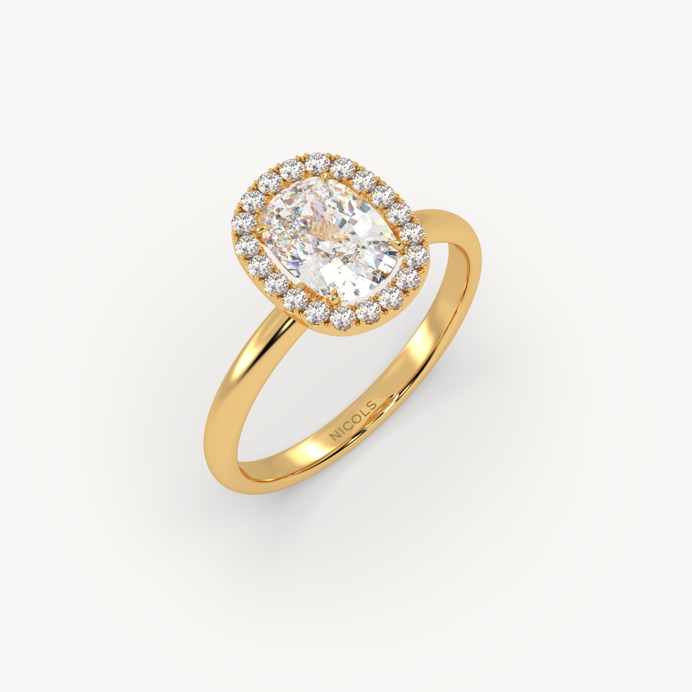18k yellow gold  elongated cushion diamond halo ring – 1.5ct center