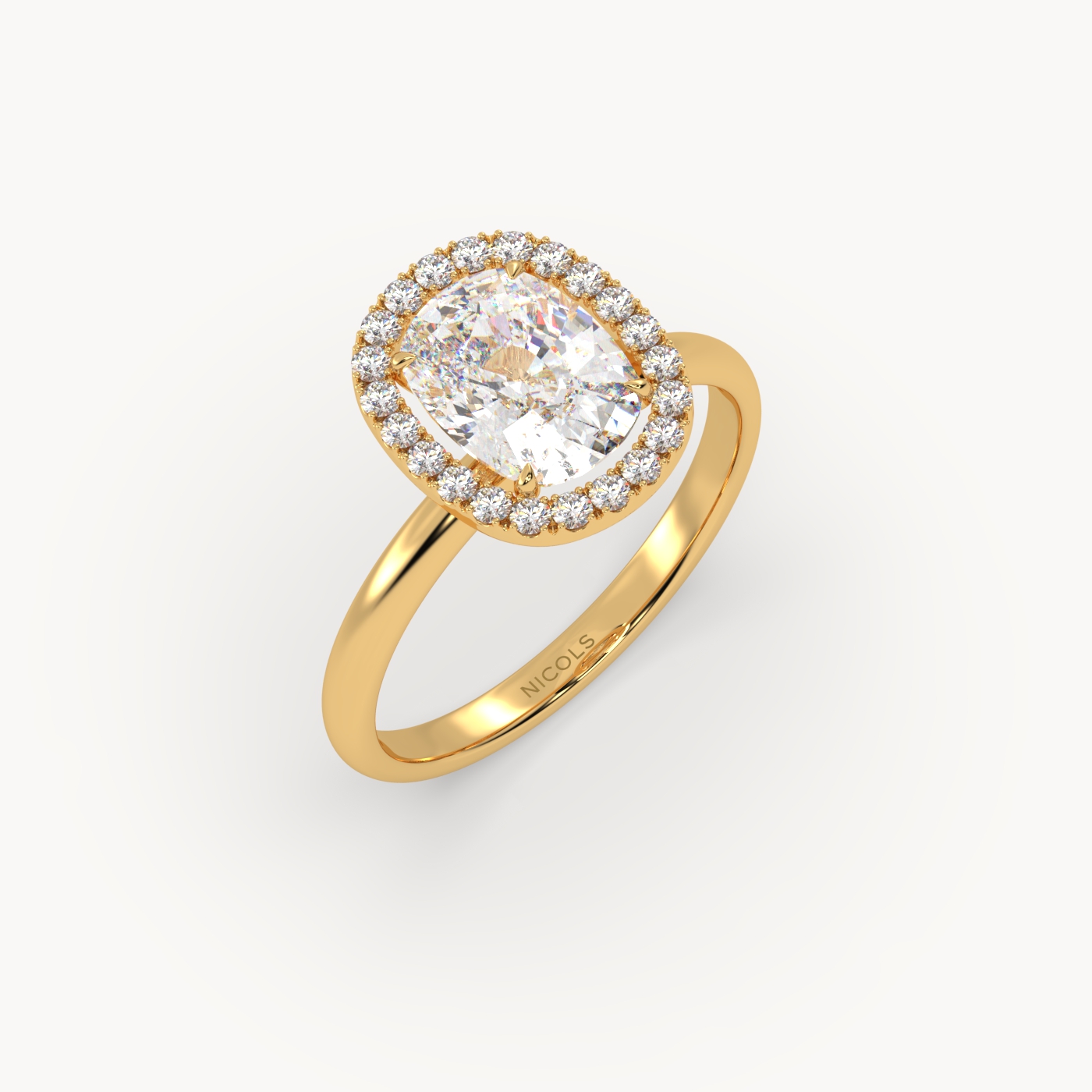 18k yellow gold  elongated cushion diamond halo ring – 2ct center