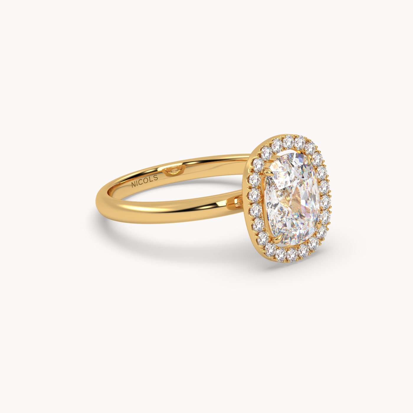 18k yellow gold  elongated cushion diamond halo ring – 2ct center