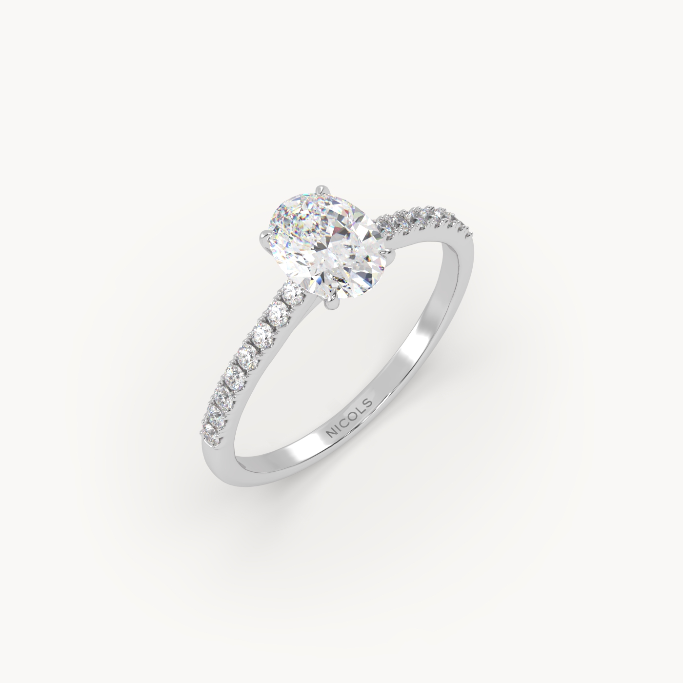 18k white gold  petite pavé cathedral engagement ring for 0.70ct oval diamond