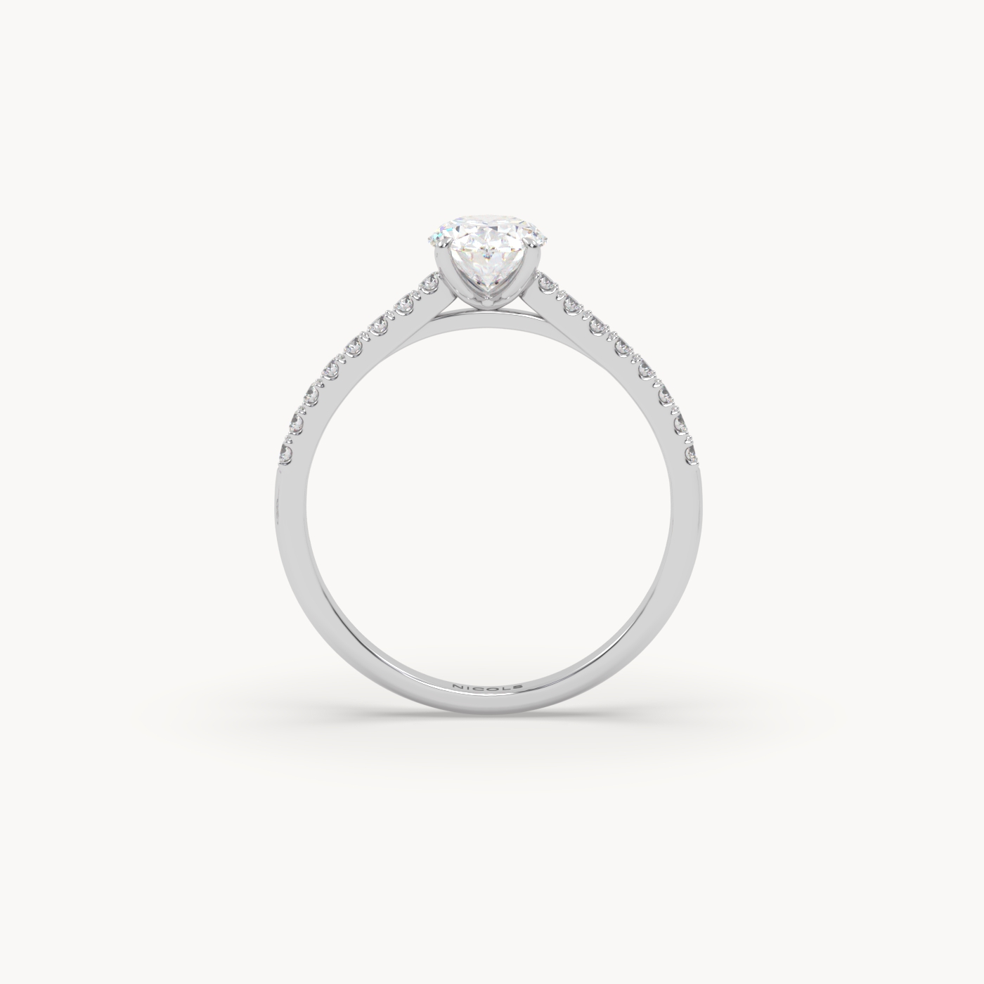 18k white gold  petite pavé cathedral engagement ring for 0.70ct oval diamond