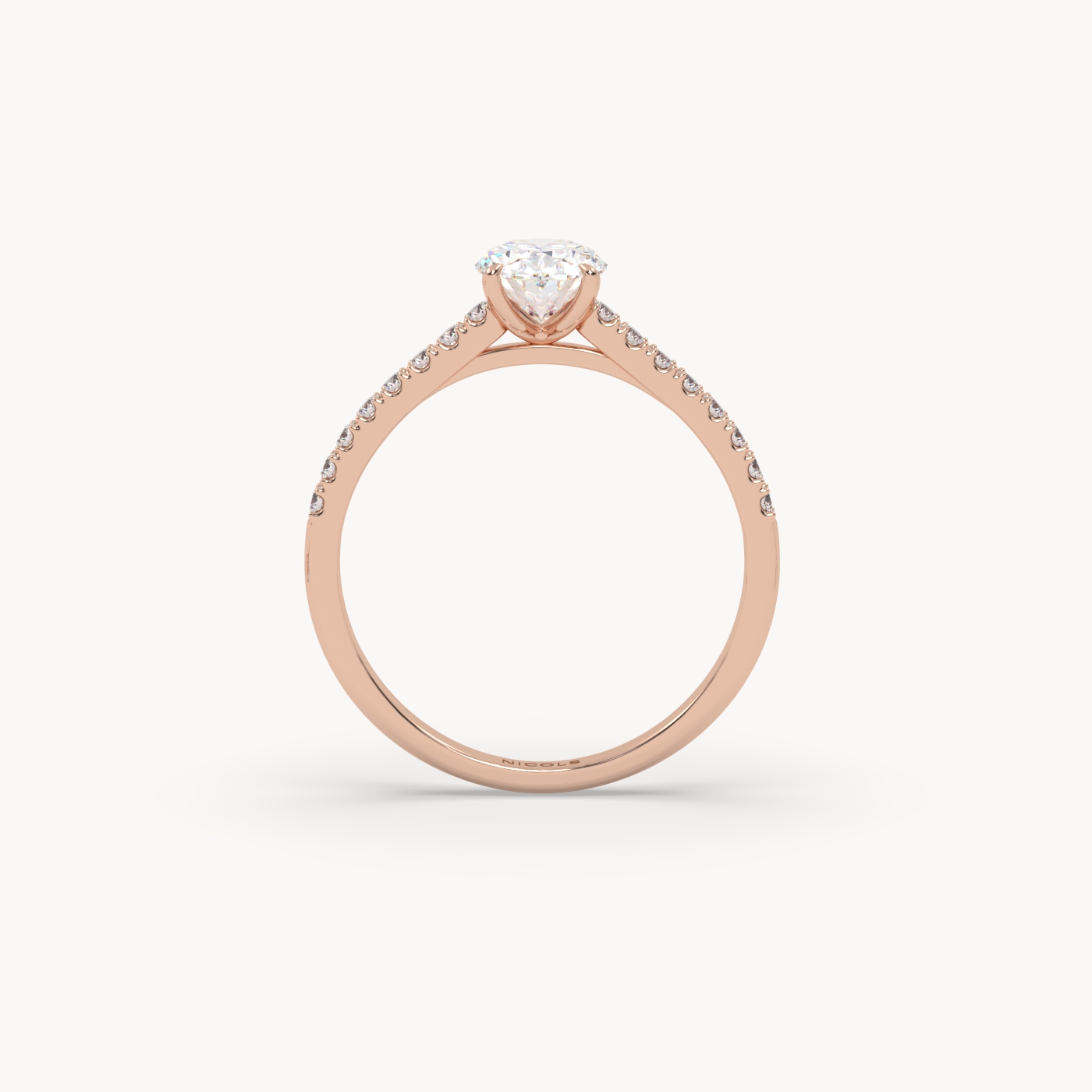 18k rose gold  petite pavé cathedral engagement ring for 0.70ct oval diamond