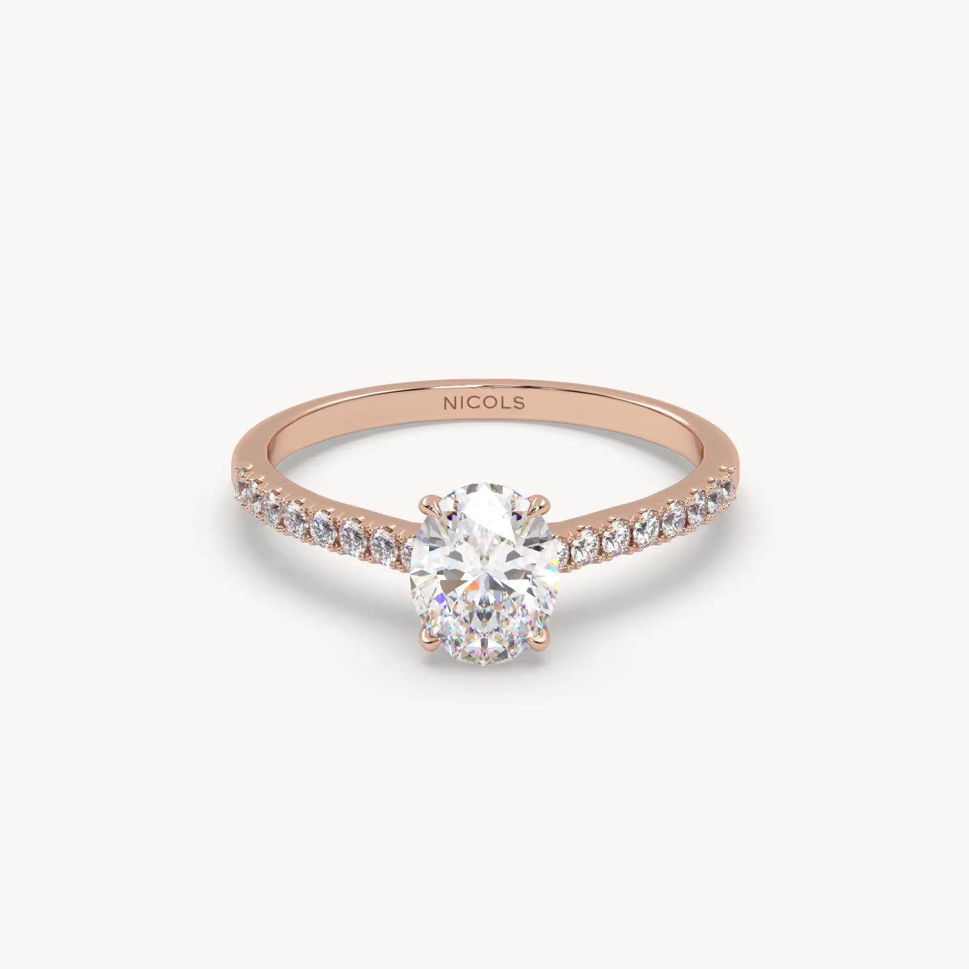 18k white gold  petite pavé cathedral engagement ring for 0.70ct oval diamond Photos & images