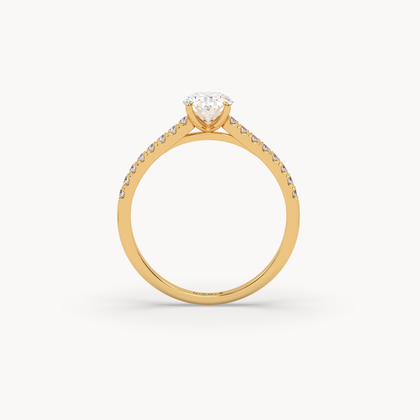 18k yellow gold  petite pavé cathedral engagement ring for 0.70ct oval diamond