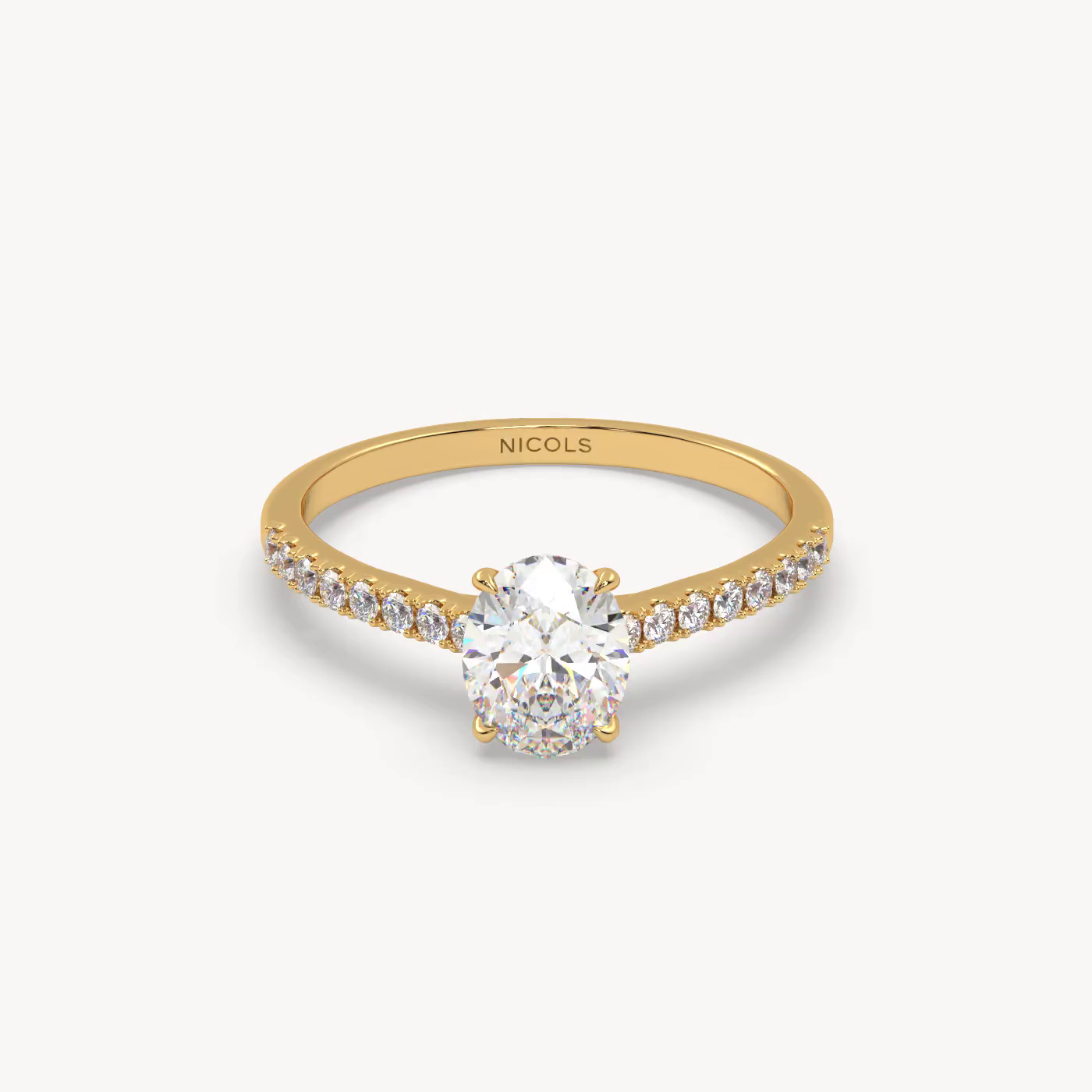 18k white gold  petite pavé cathedral engagement ring for 0.70ct oval diamond Photos & images