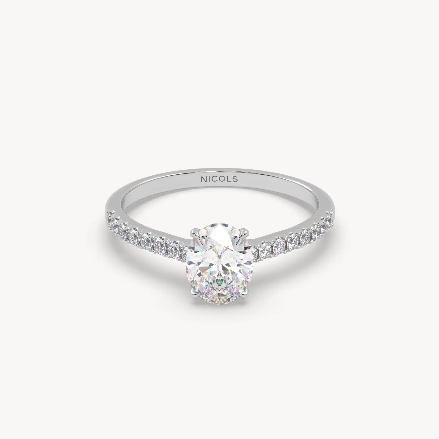 18k white gold  petite pavé cathedral engagement ring for 0.70ct oval diamond Photos & images