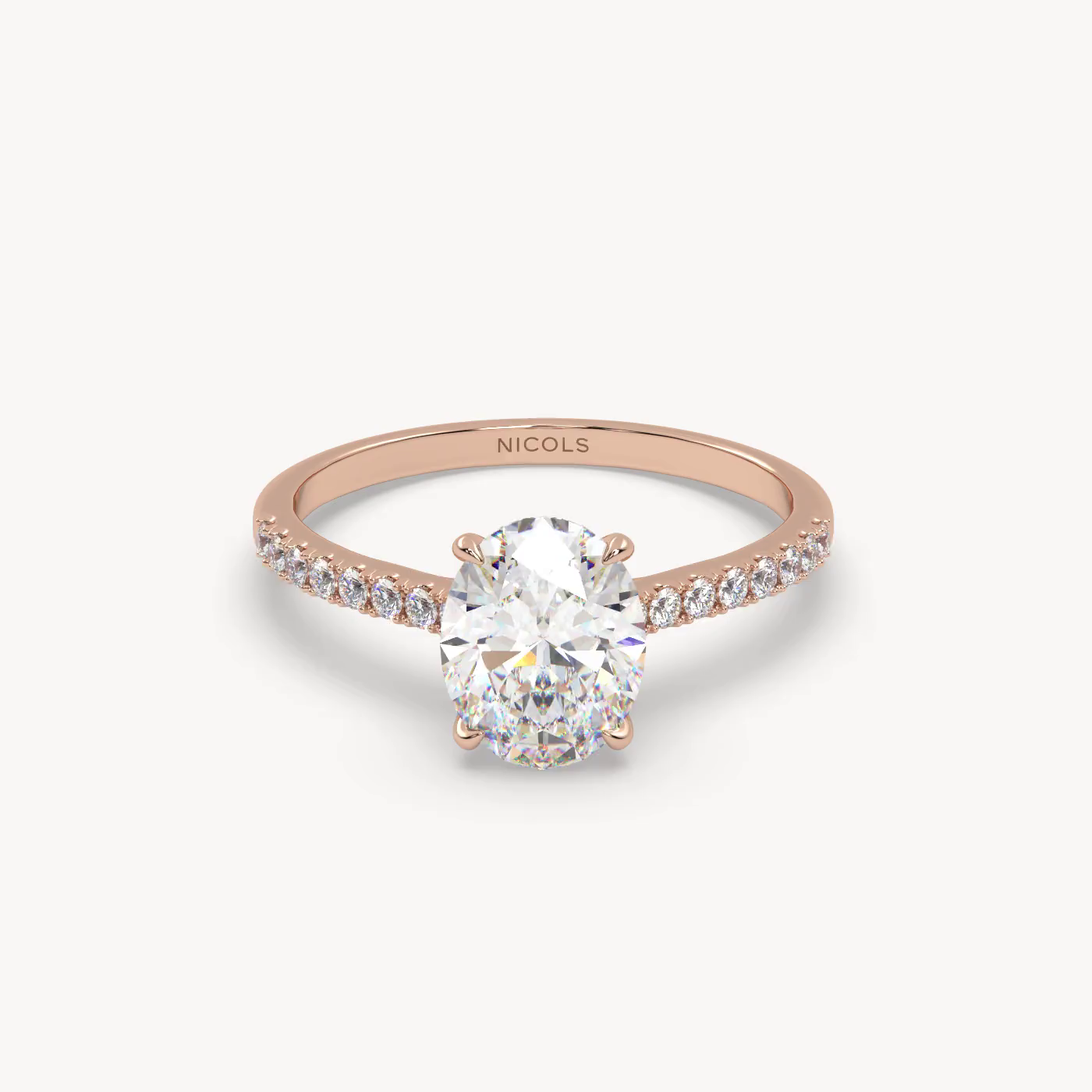 18k white gold  petite pavé cathedral ring setting for 1.50ct oval diamond Photos & images