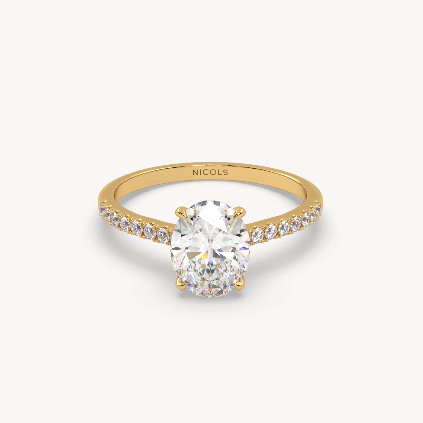 18k white gold  petite pavé cathedral ring setting for 1.50ct oval diamond Photos & images