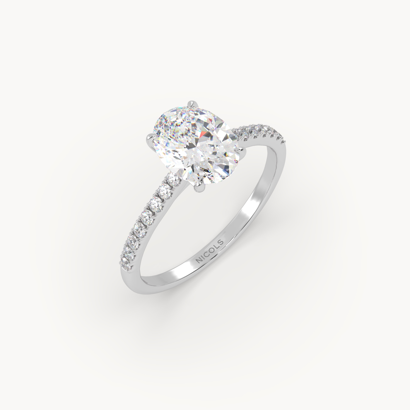 pt platinum  petite pavé cathedral engagement ring for 1.5 ct oval diamond