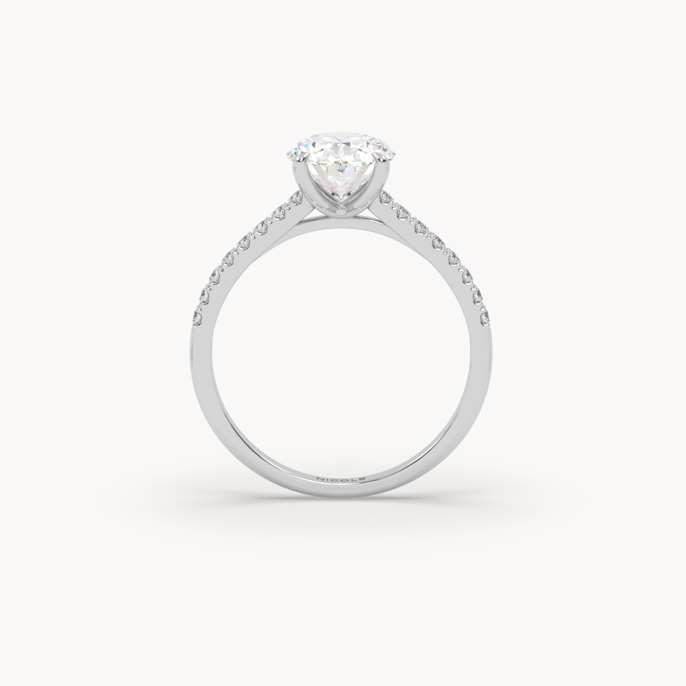 18k white gold  petite pavé cathedral diamond setting for 2ct oval  engagement ring