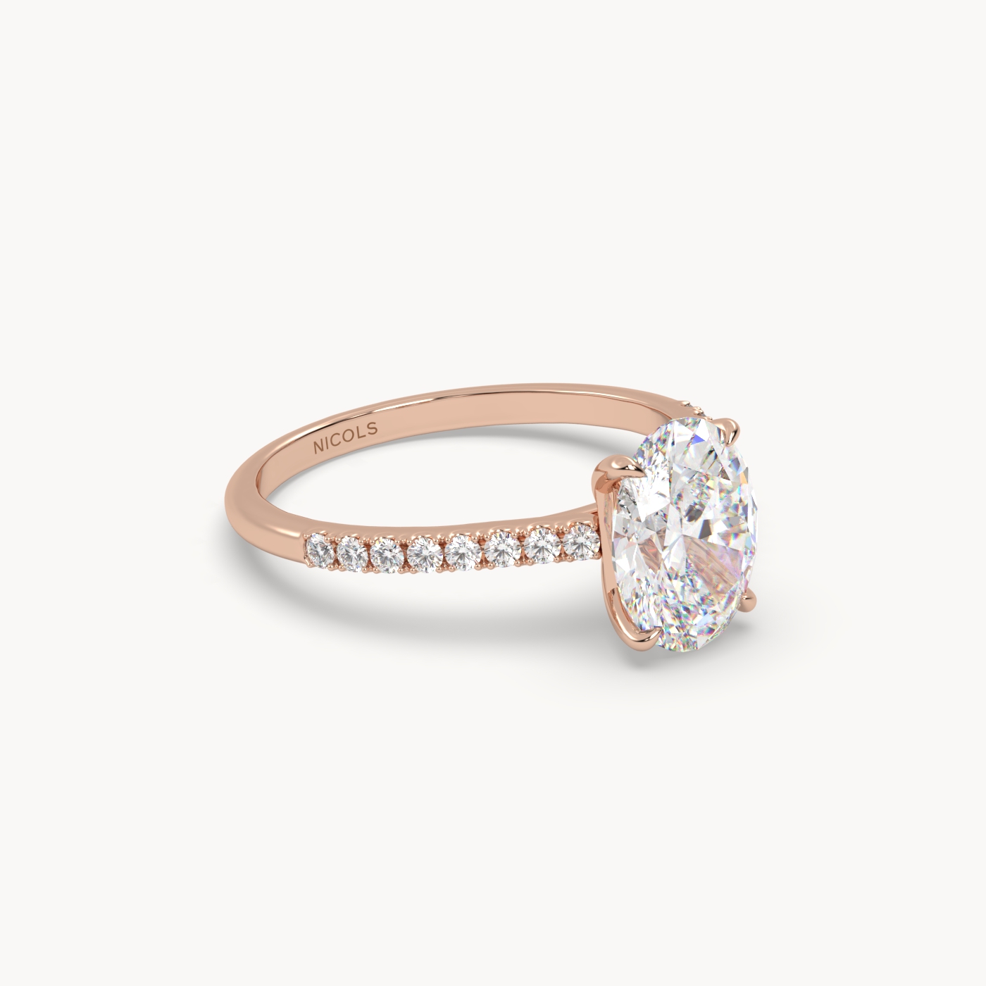 18k rose gold  petite pavé cathedral diamond setting for 2ct oval  engagement ring