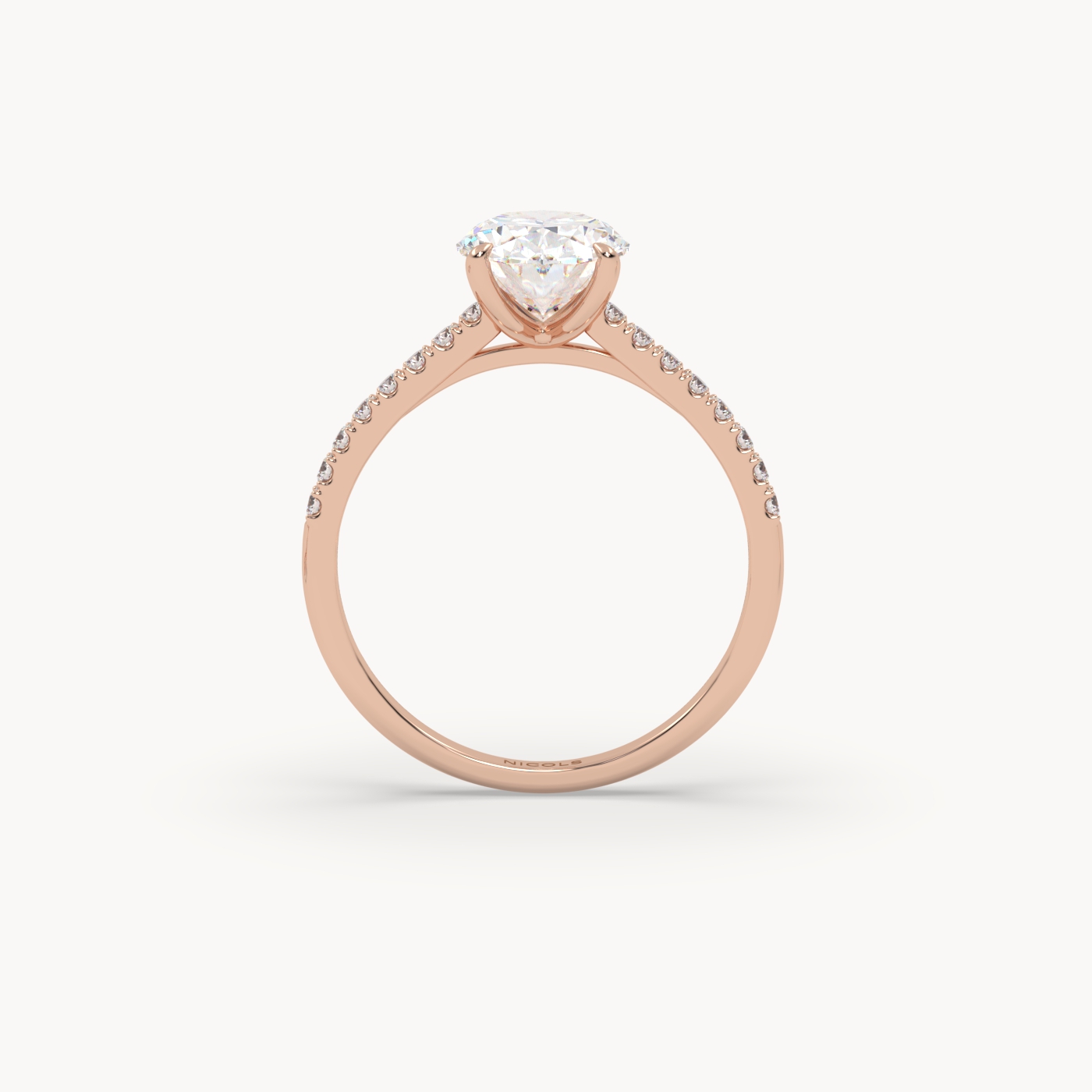 18k rose gold  petite pavé cathedral diamond setting for 2ct oval  engagement ring