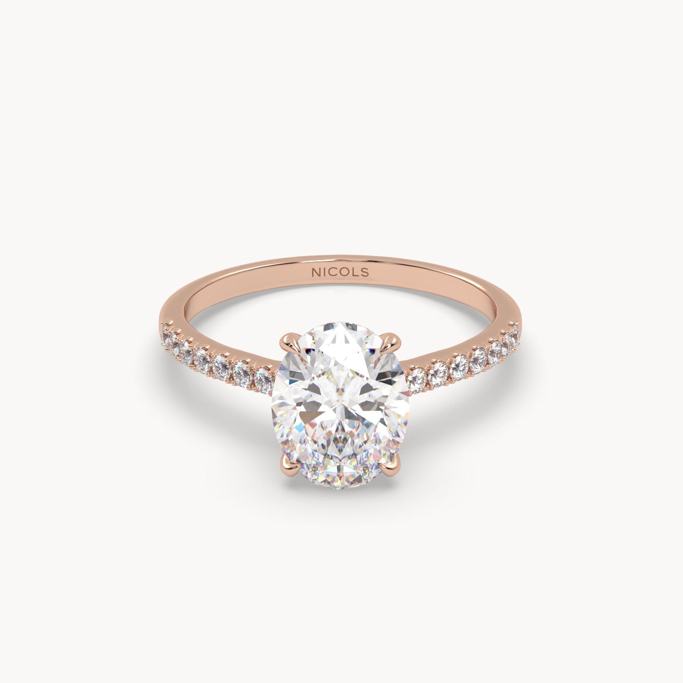 18k rose gold  petite pavé cathedral diamond setting for 2ct oval  engagement ring