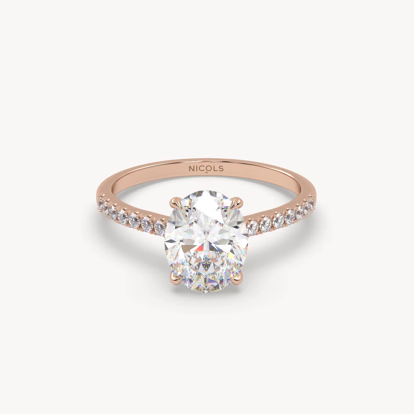 18k white gold  petite pavé cathedral diamond setting for 2ct oval  engagement ring Photos & images
