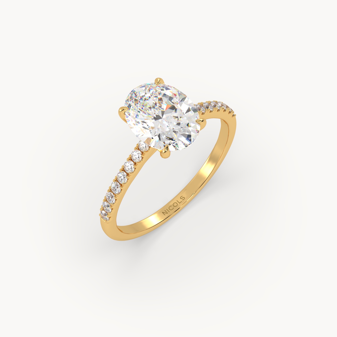 18k yellow gold petite pavé cathedral diamond setting for 2ct oval engagement ring