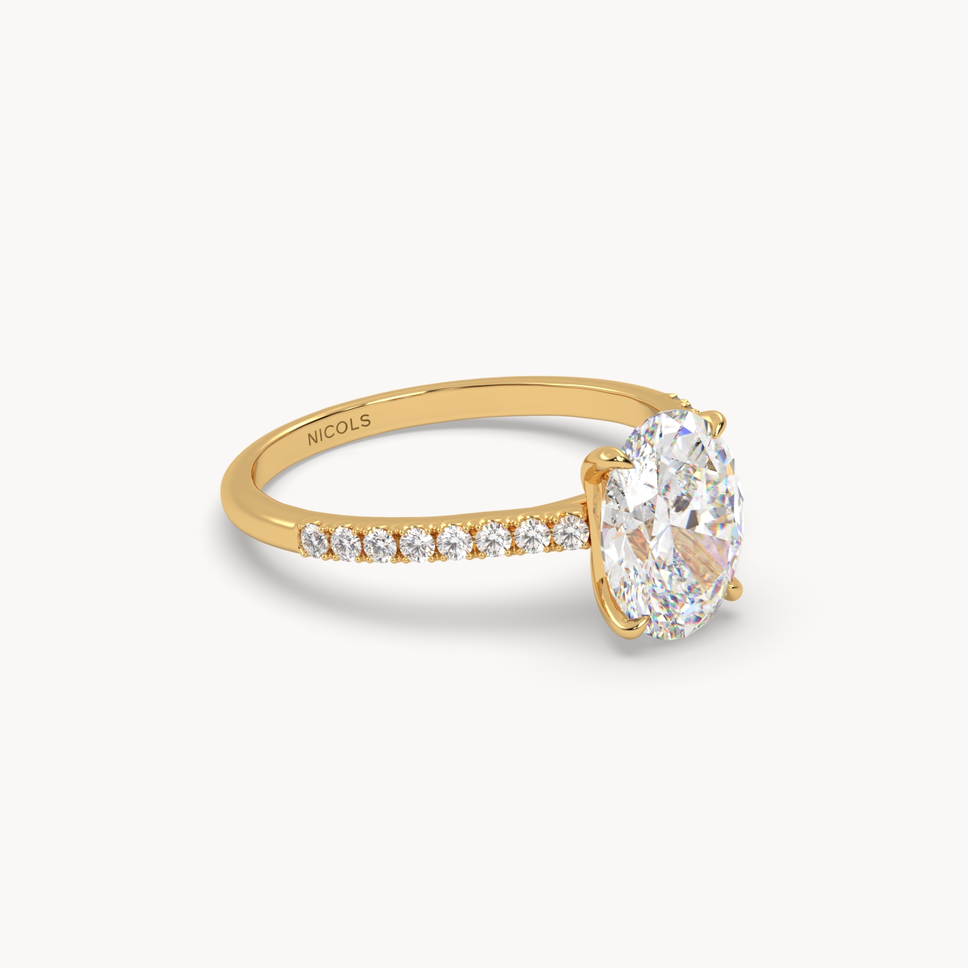 18k yellow gold petite pavé cathedral diamond setting for 2ct oval engagement ring