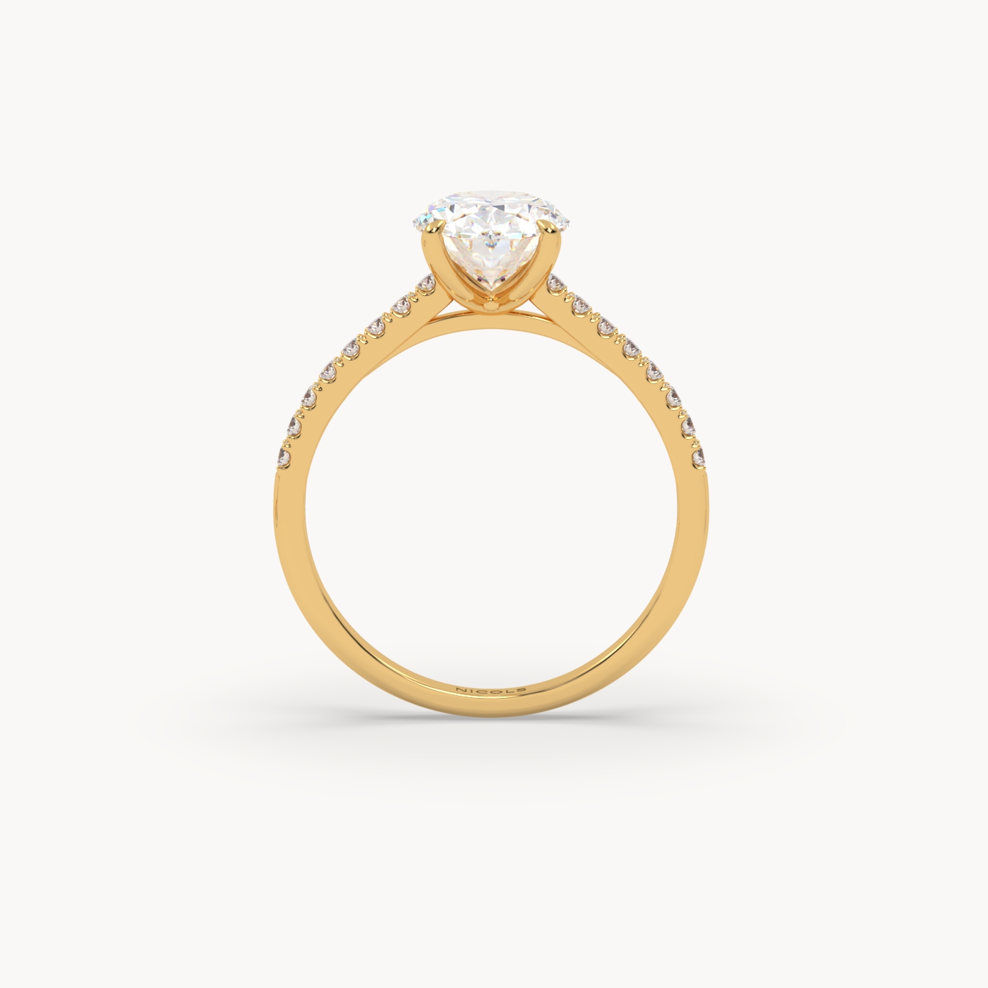 18k yellow gold petite pavé cathedral diamond setting for 2ct oval engagement ring