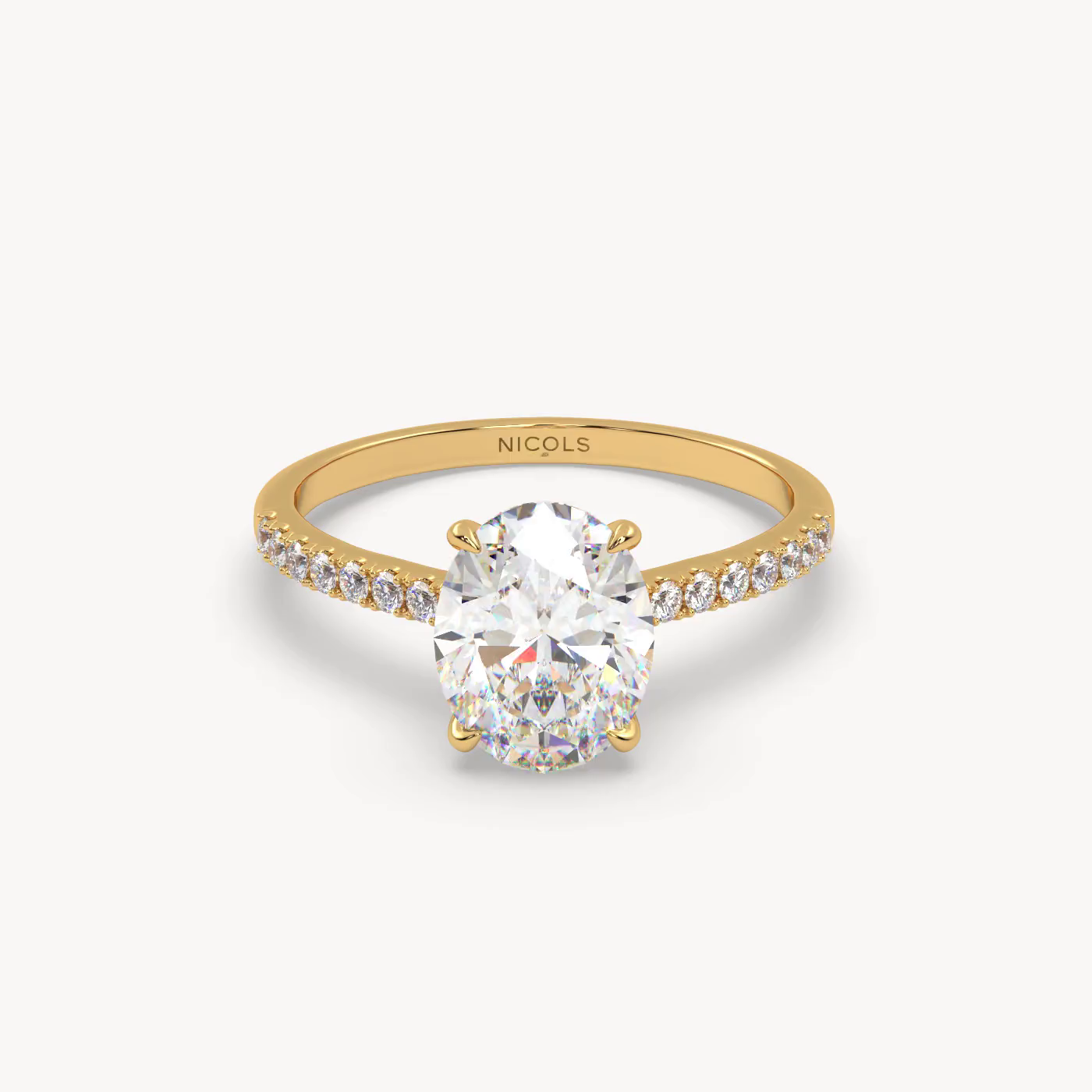 18k white gold  petite pavé cathedral diamond setting for 2ct oval  engagement ring Photos & images