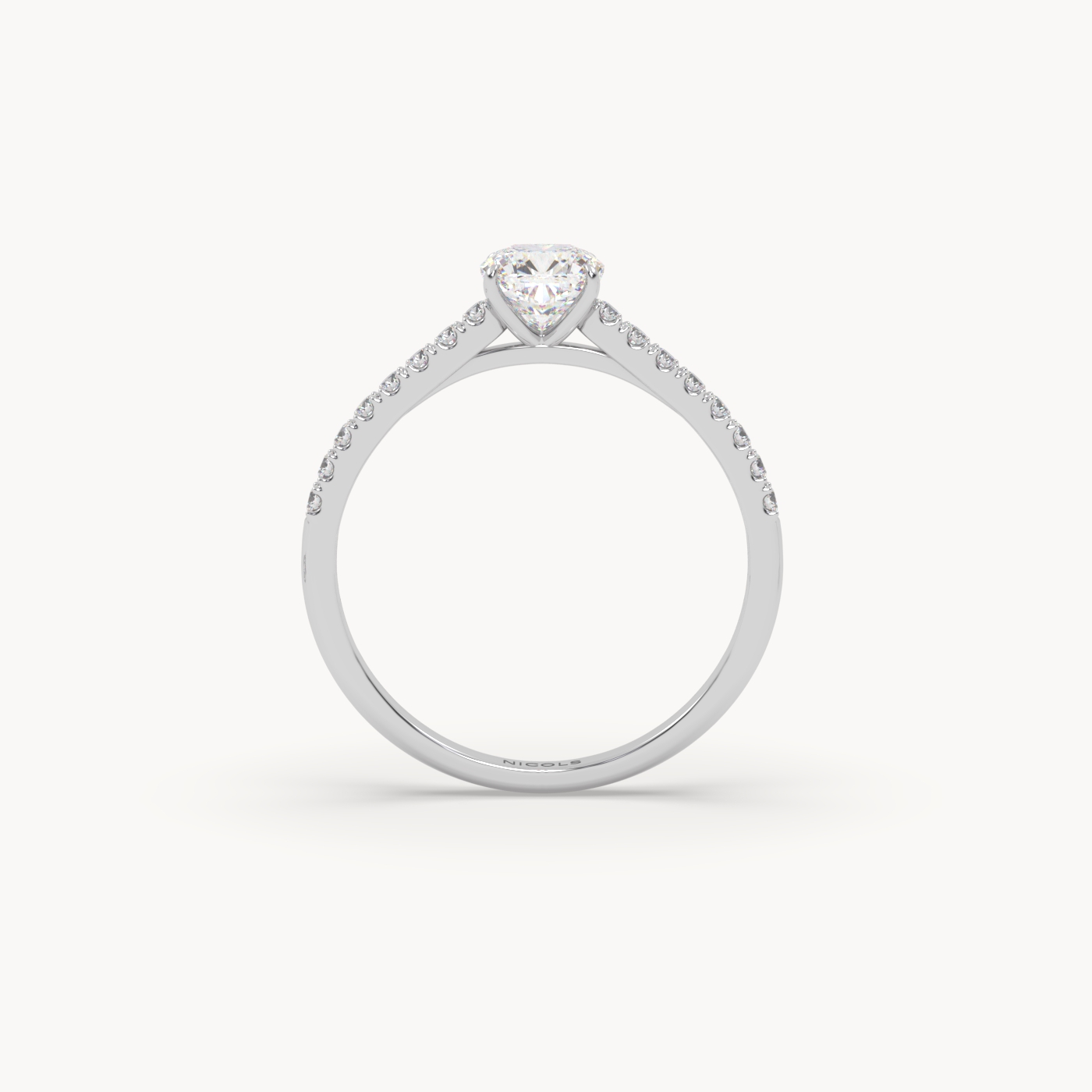 18k white gold  petite pavé cathedral ring for 0.70ct cushion diamond