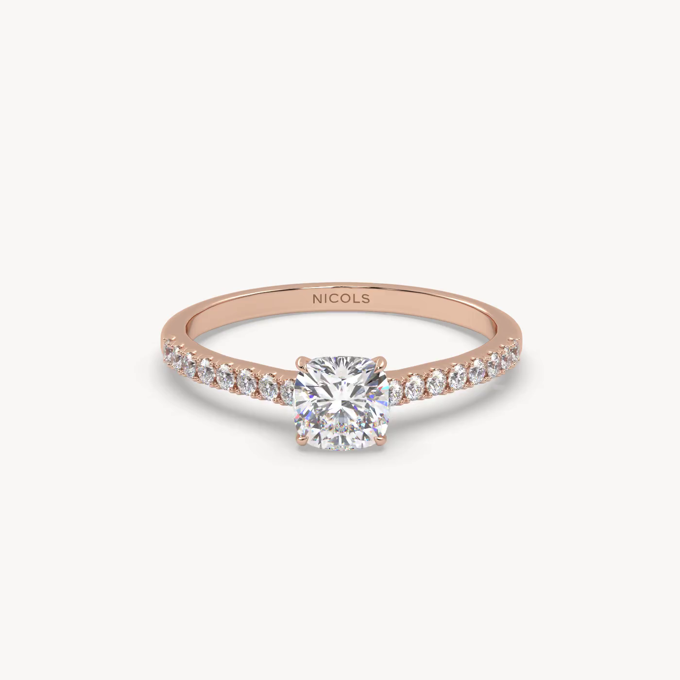 18k white gold  petite pavé cathedral ring for 0.70ct cushion diamond Photos & images