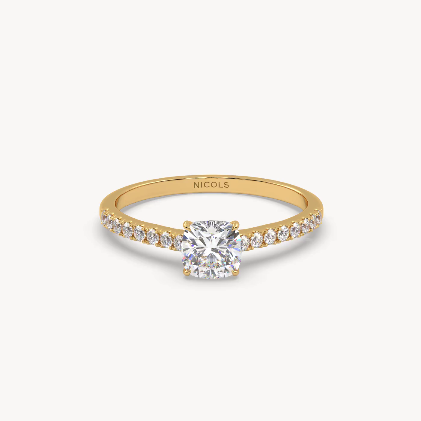 18k white gold  petite pavé cathedral ring for 0.70ct cushion diamond Photos & images