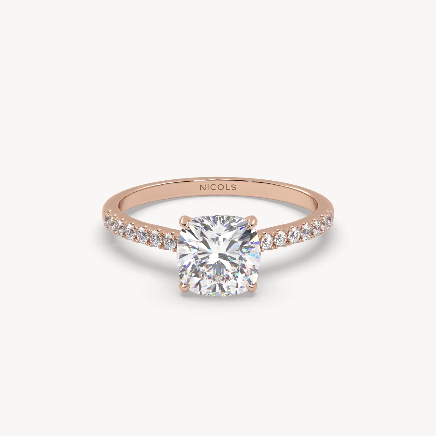 18k white gold  petite pavé cathedral ring for 1.5 ct cushion diamond Photos & images