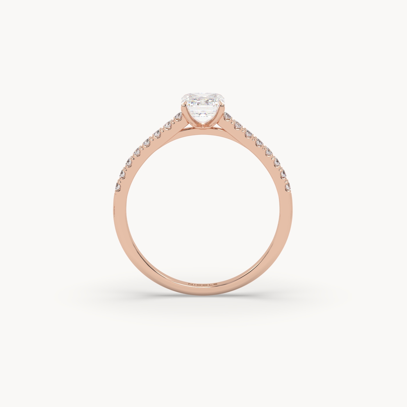 18k white gold  petite pavé cathedral engagement ring for 0.70ct emerald cut diamond